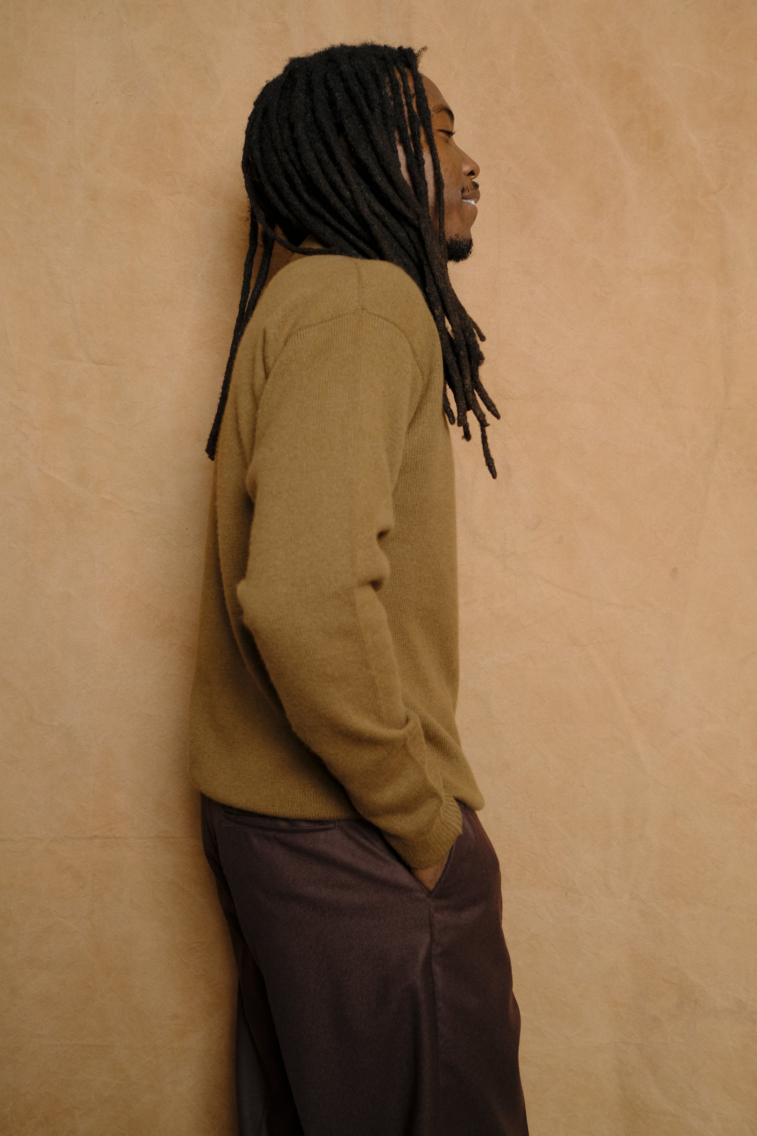 perlman long sleeve polo in walnut merino wool/cashmere