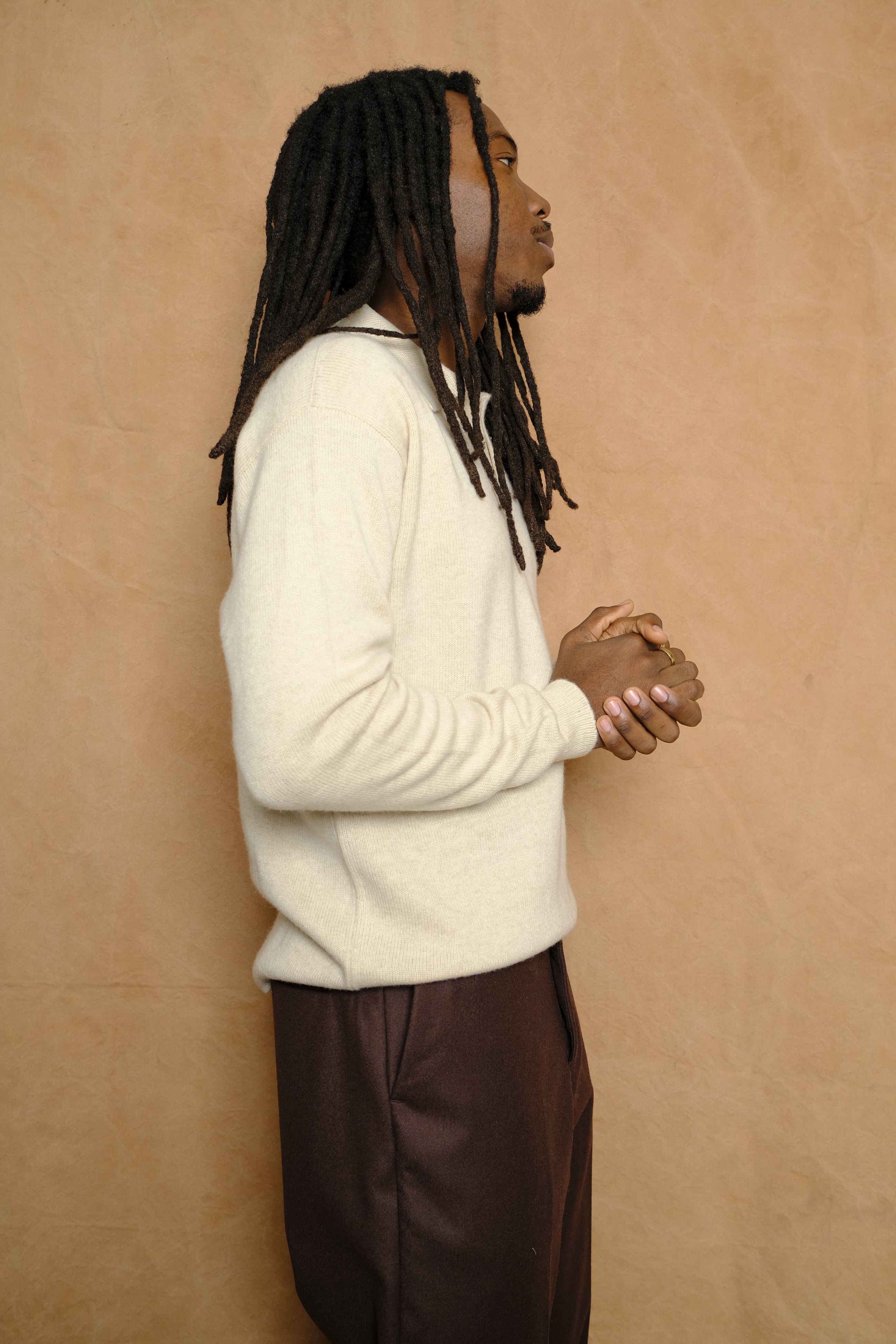 perlman long sleeve polo in oatmeal merino wool/cashmere