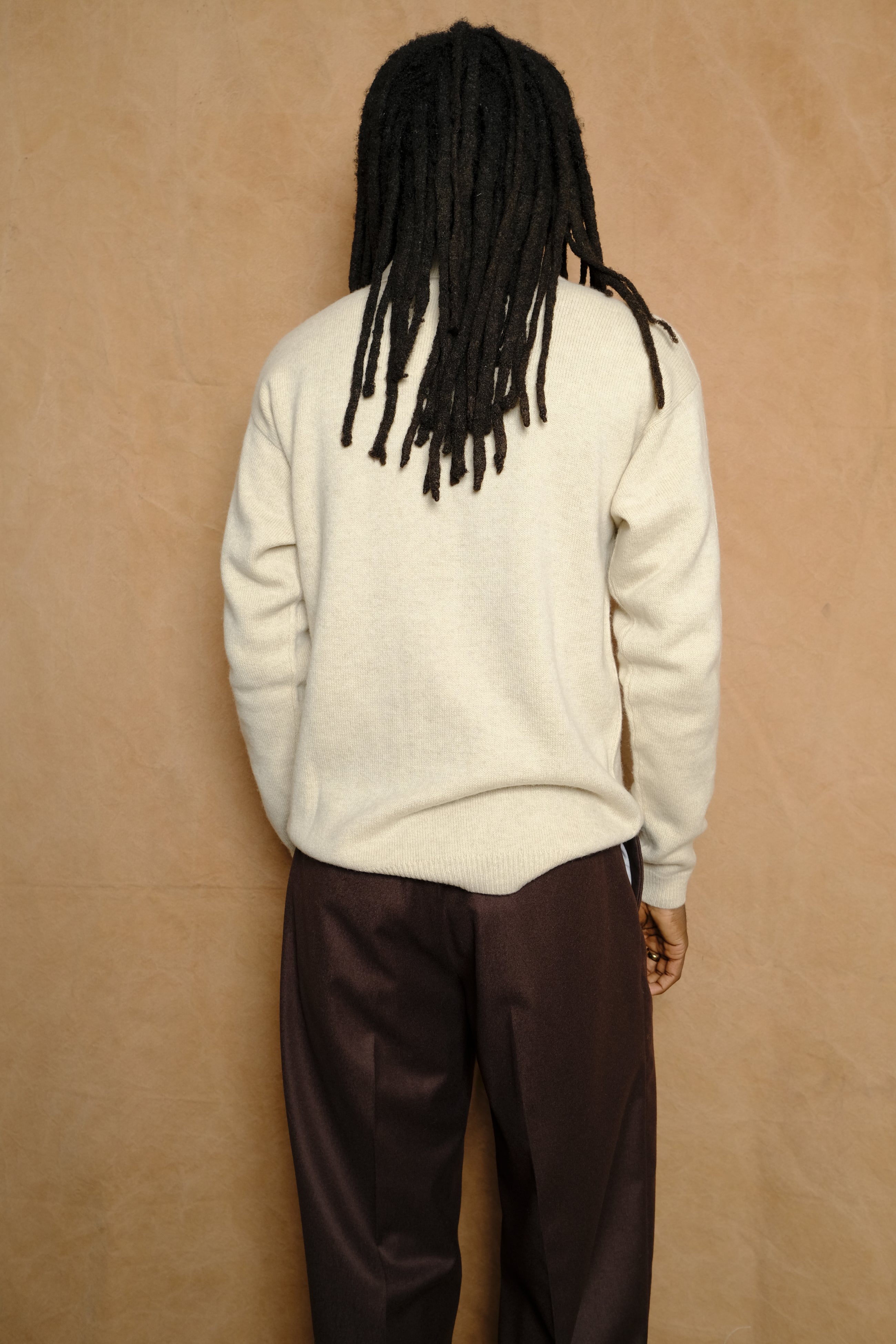 perlman long sleeve polo in oatmeal merino wool/cashmere