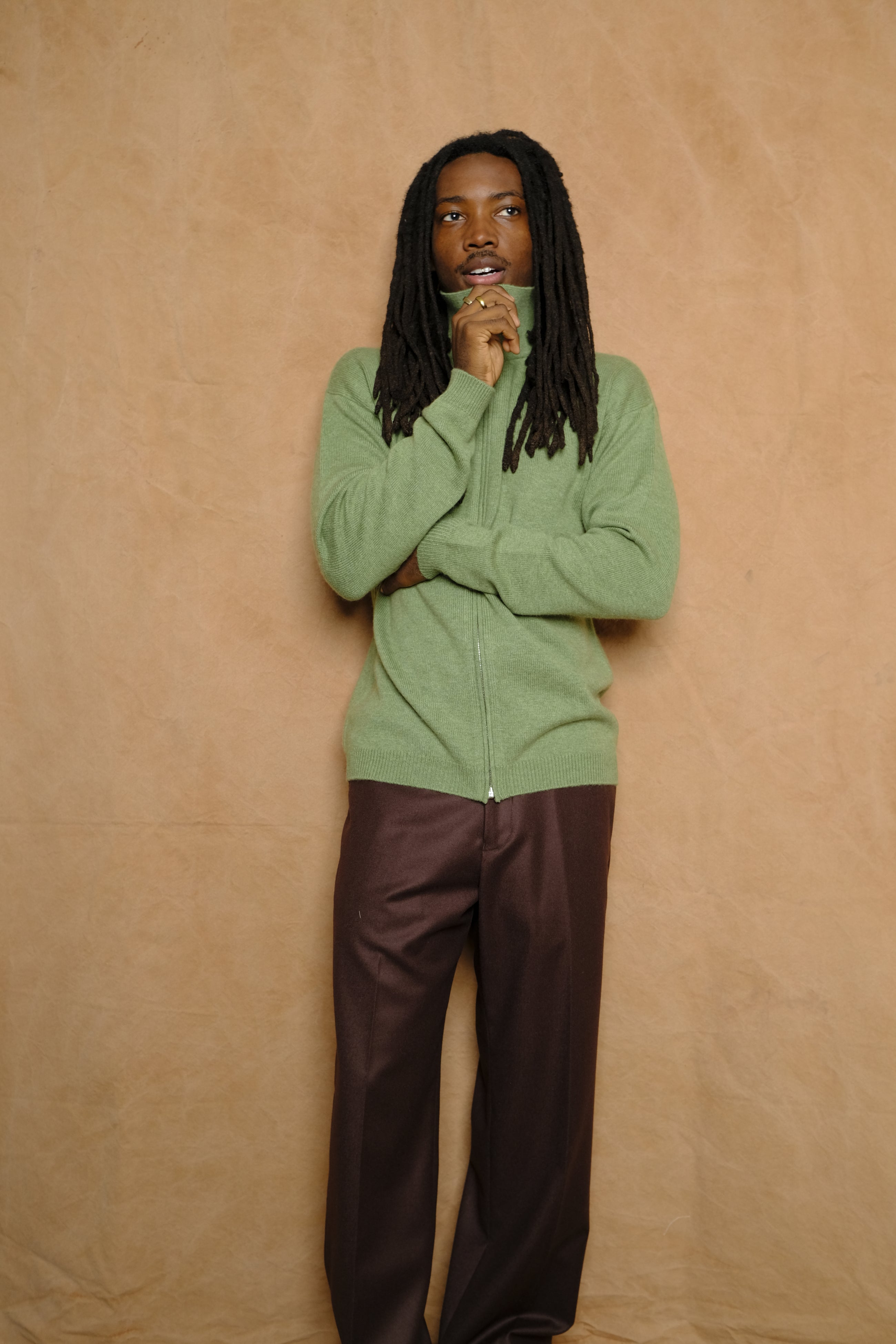 perlman zip up in chai mercerized wool/cashmere blend