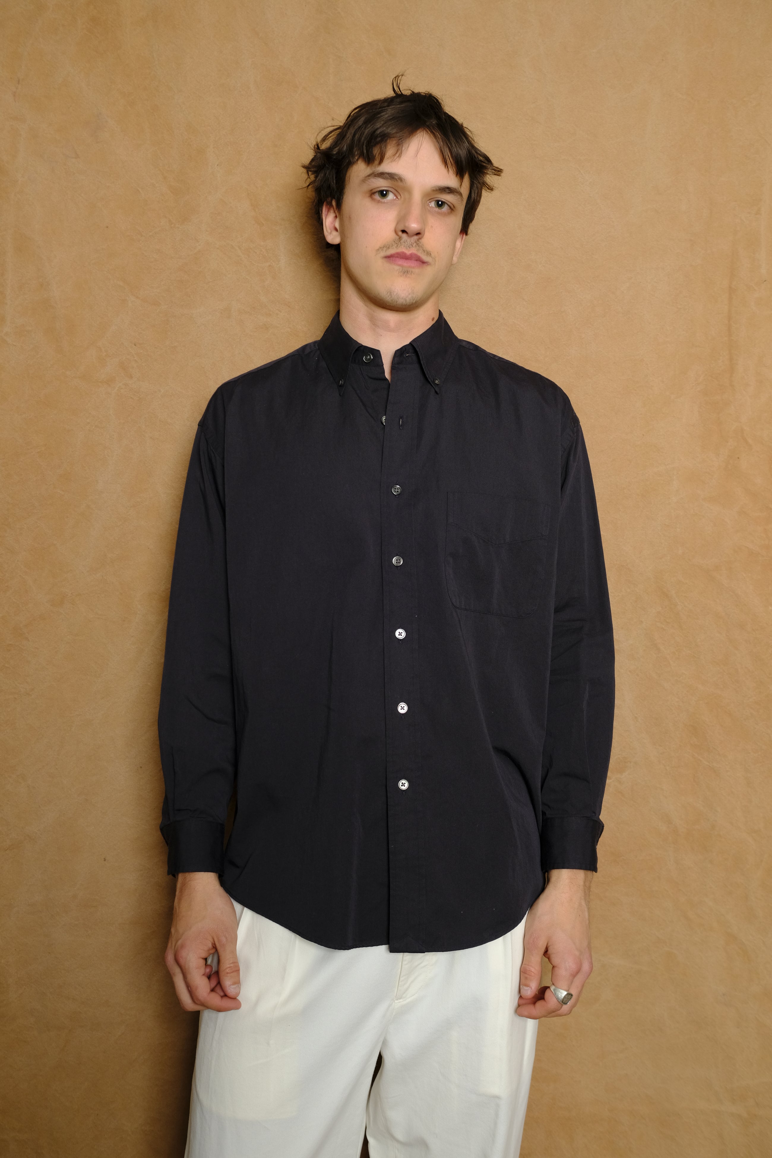 organic cotton washer satin shirt in navy