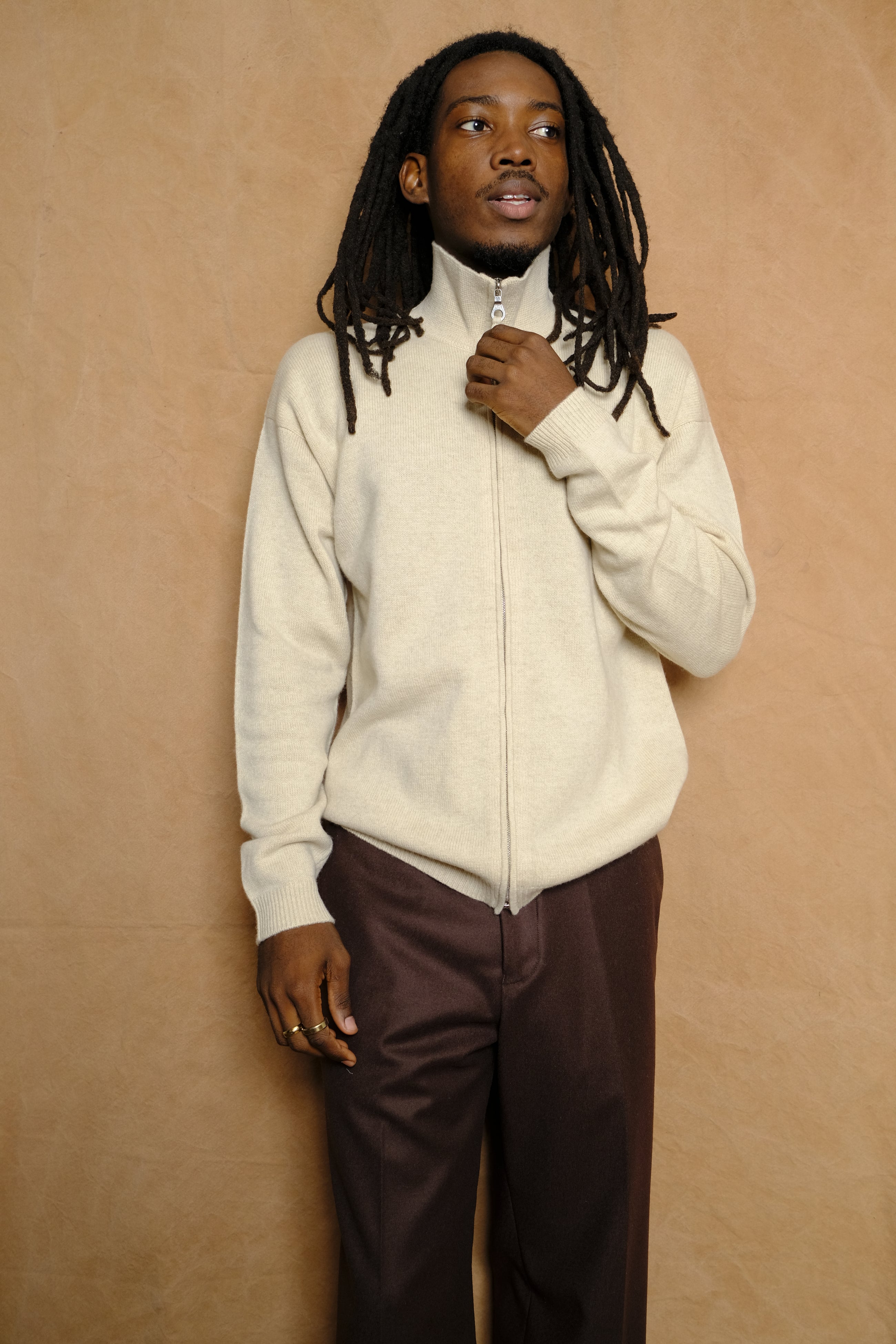 perlman zip up in oatmeal wool/cashmere blend