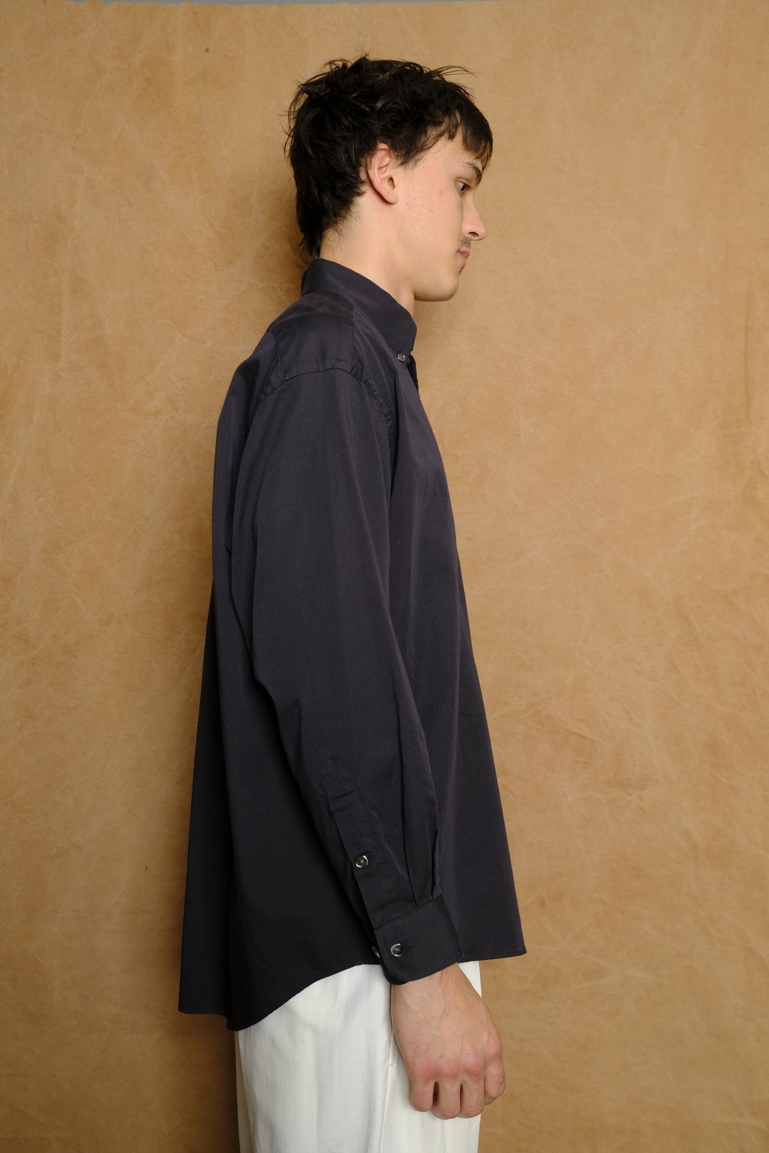 organic cotton washer satin shirt in navy