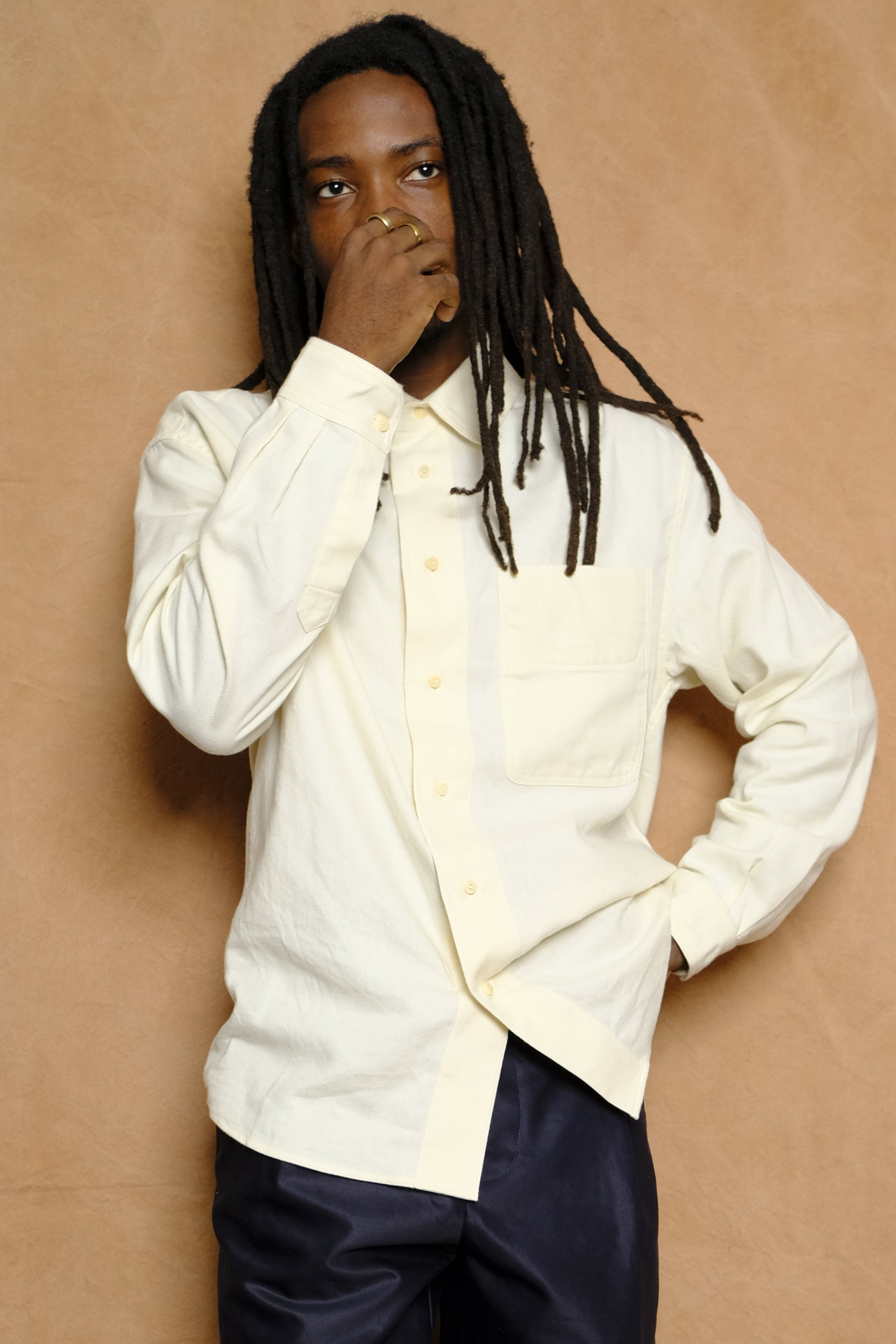 light flannel relaxed shirt in ivory