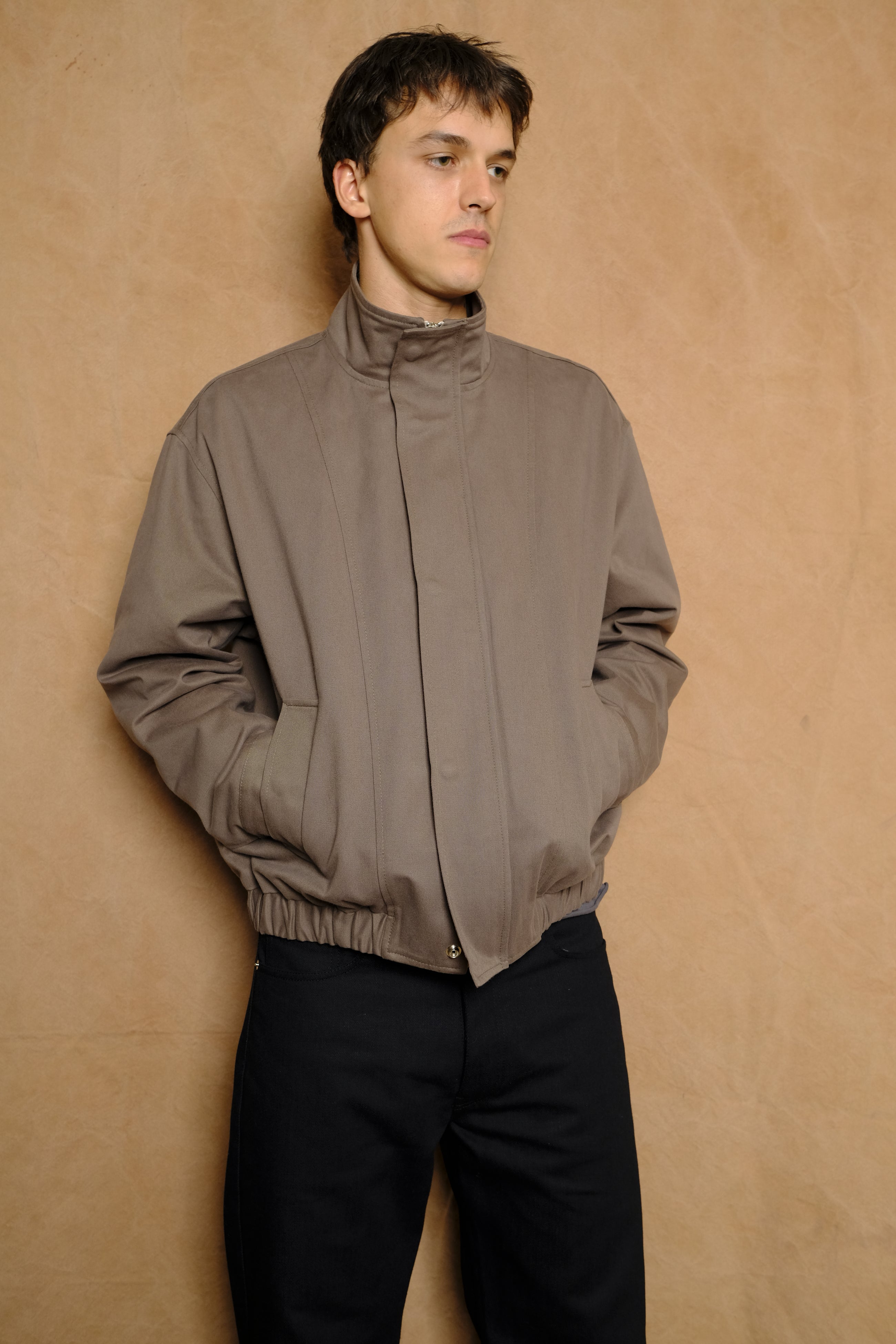 bomber in tan cotton