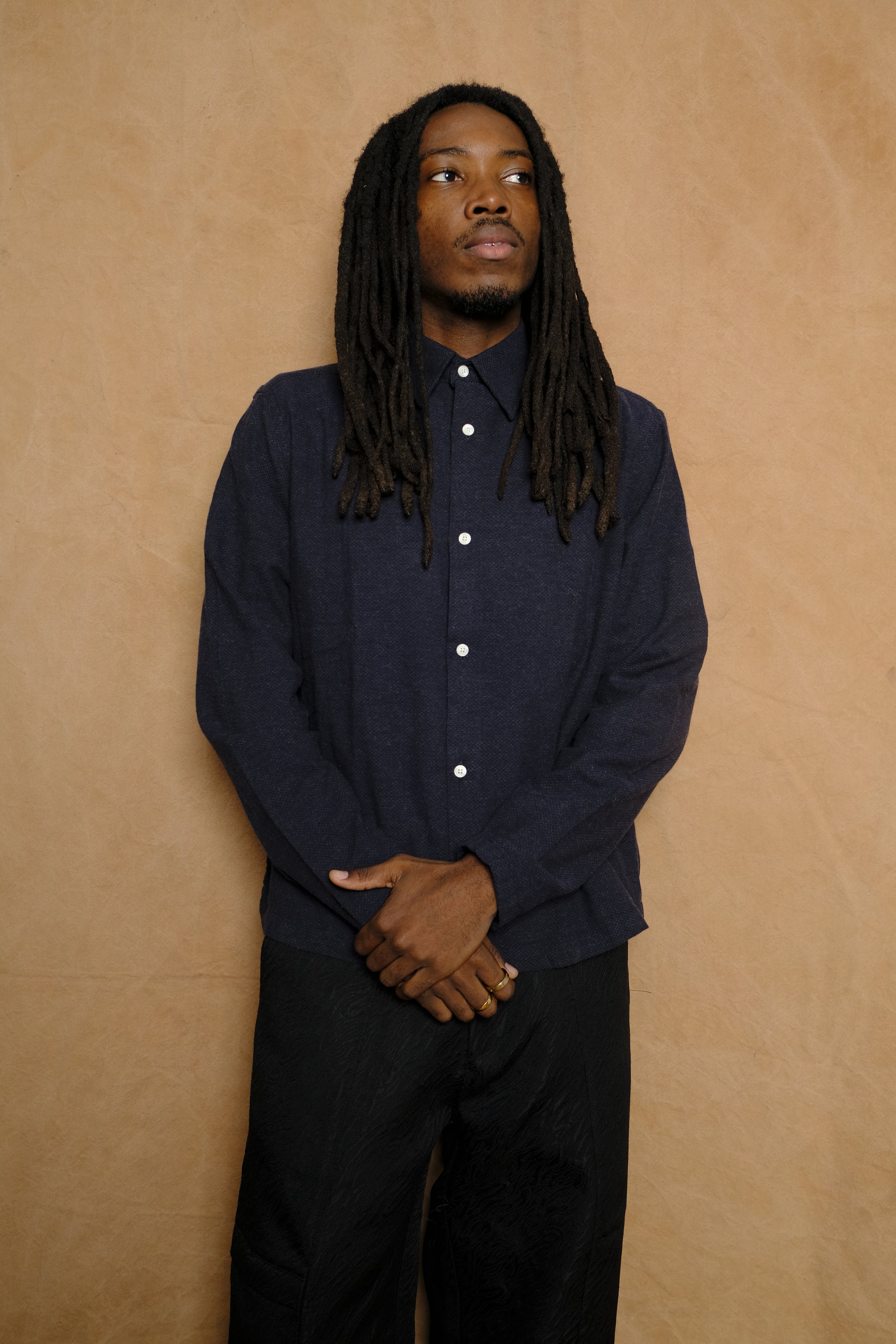 box shirt in navy cotton cashmere