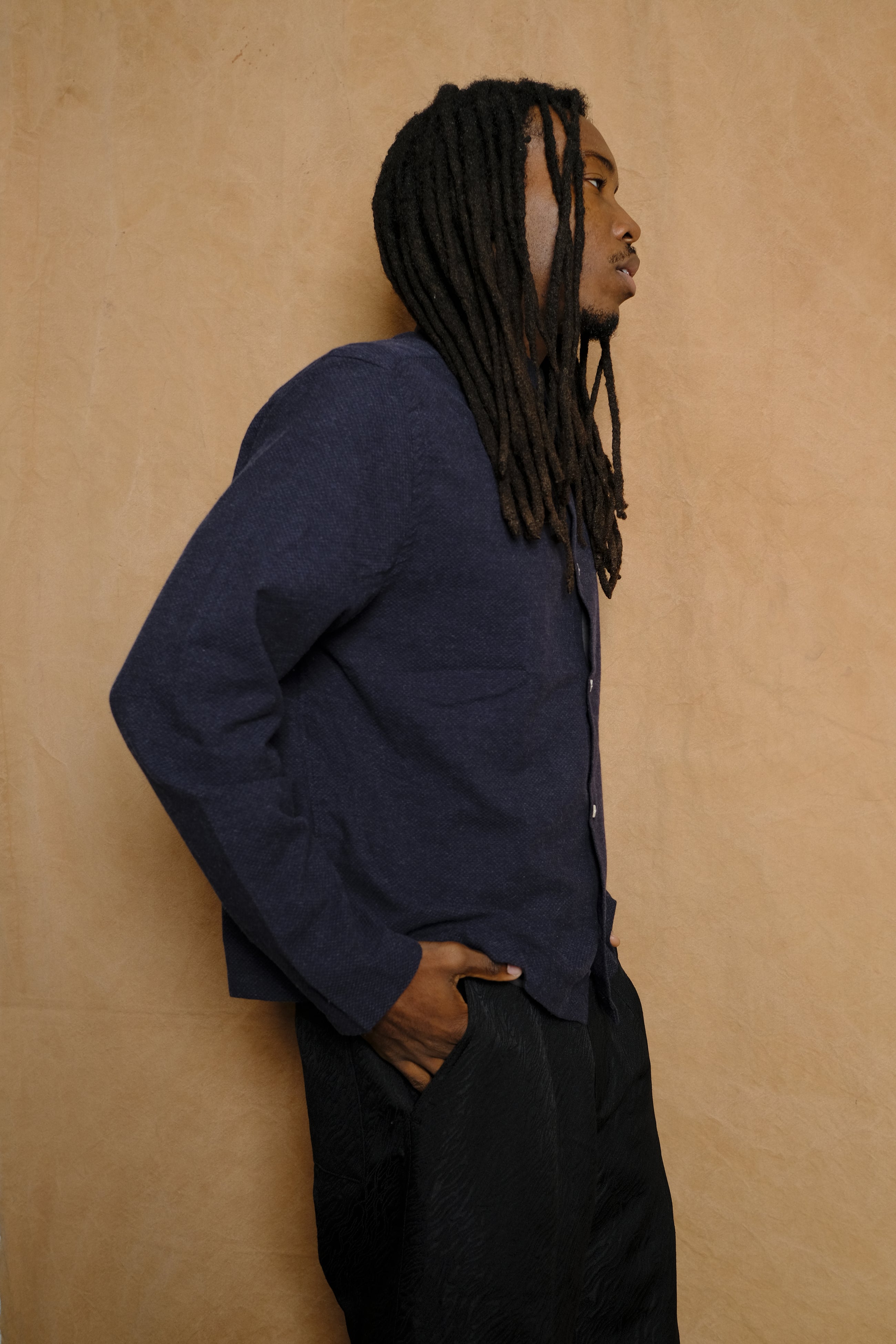 box shirt in navy cotton cashmere