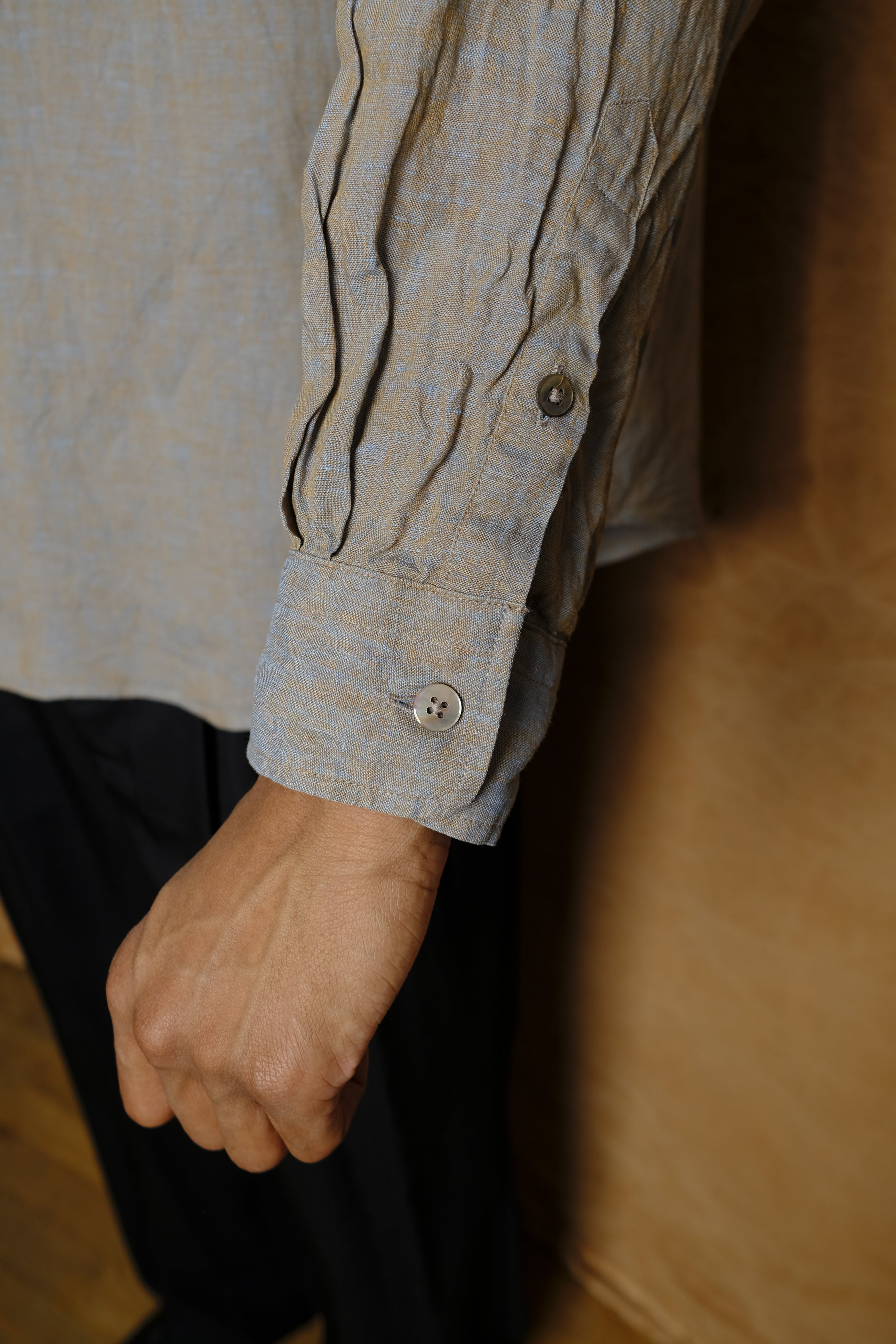 italian collar long sleeve shirt in brown hemp