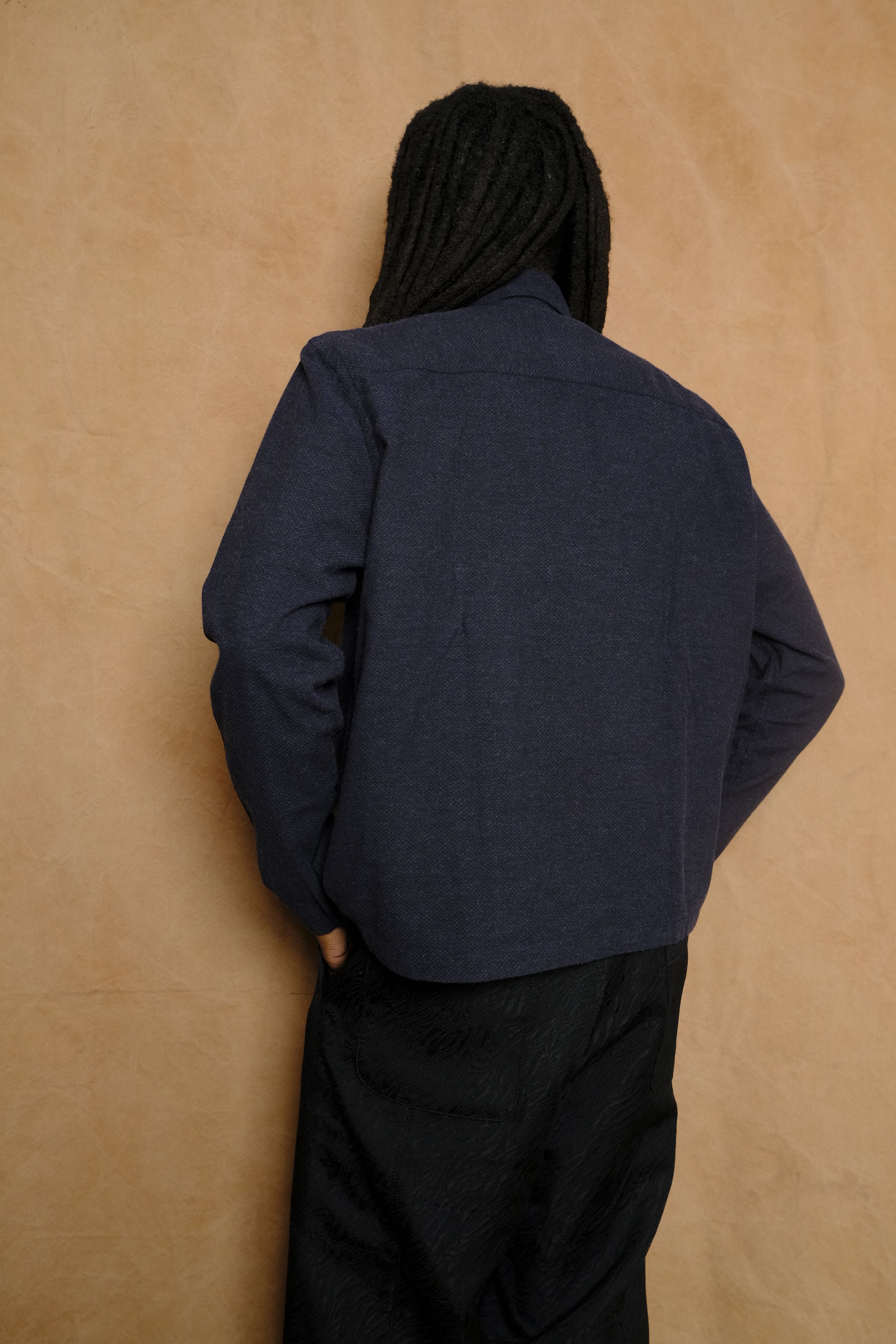 box shirt in navy cotton cashmere