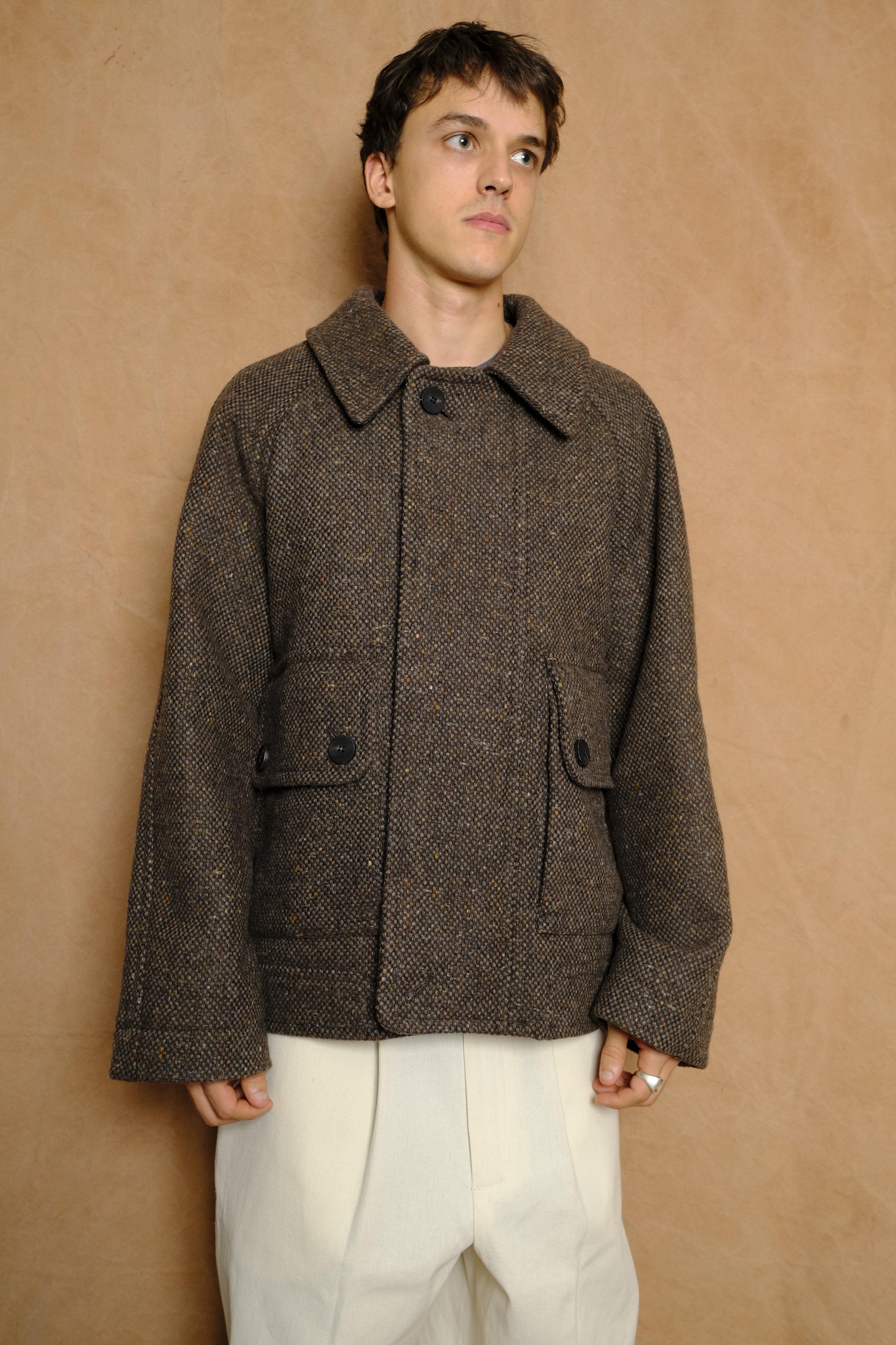 donegal tweed big pocket half coat in brown