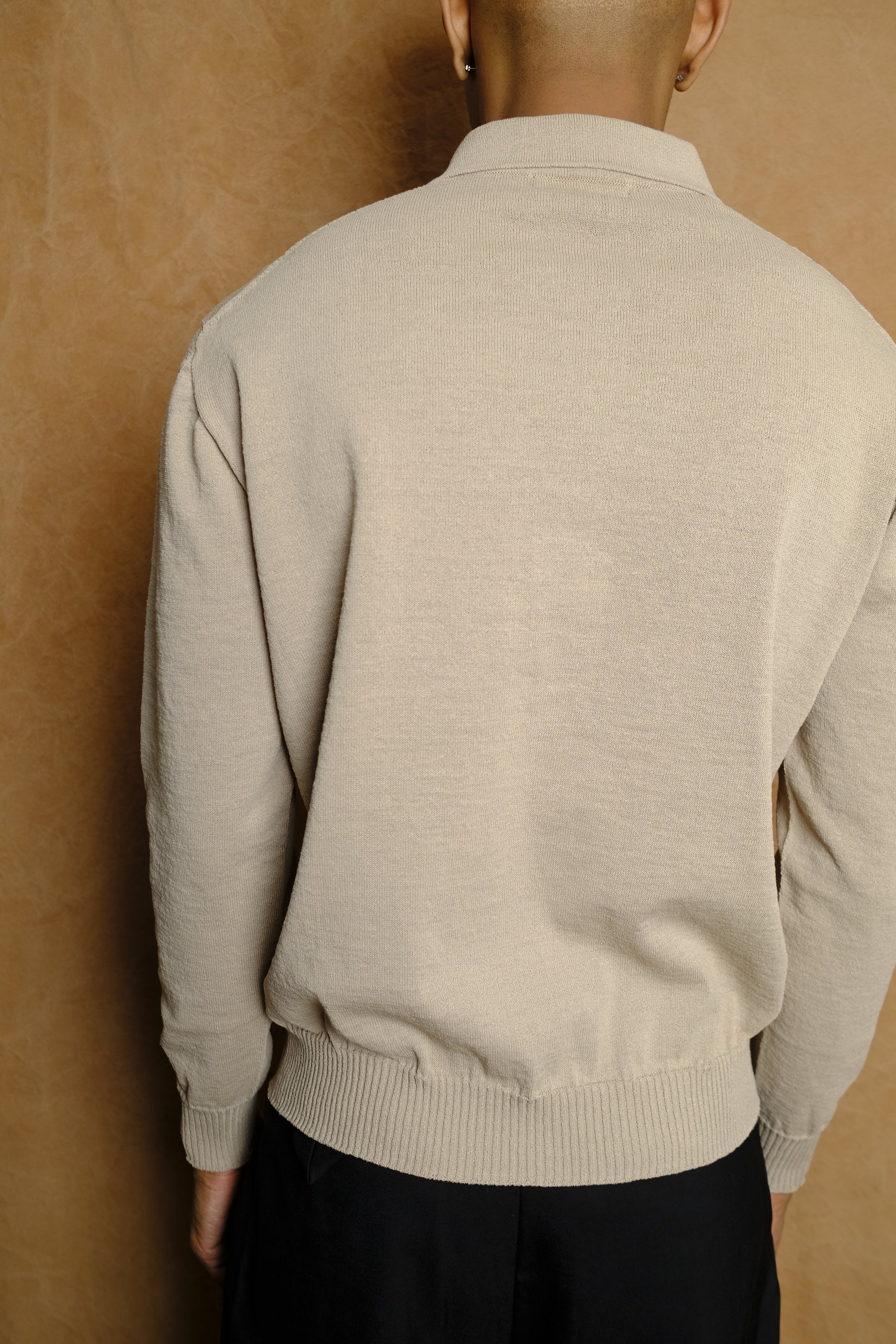 draped placket polo shirt in beige