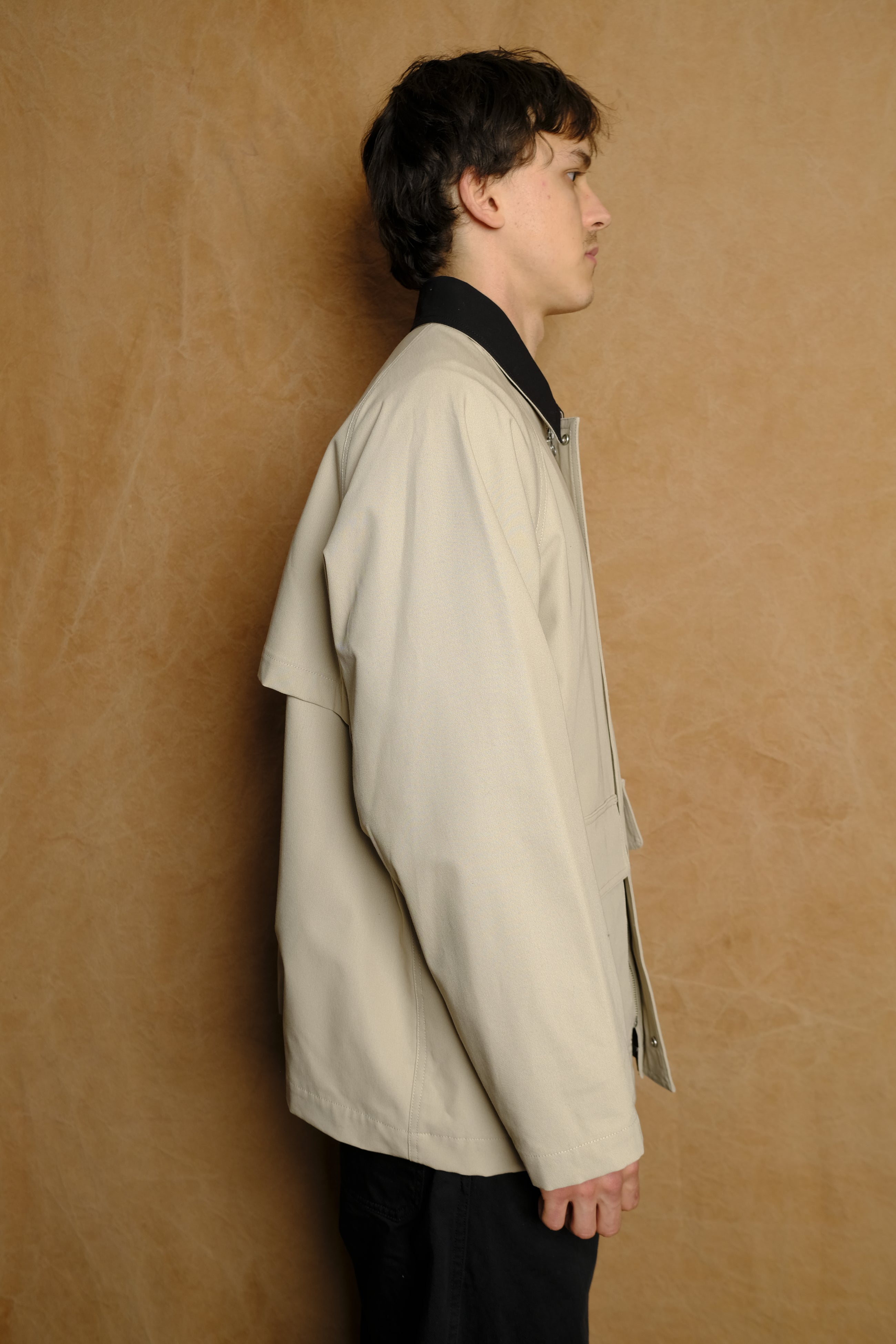 cotton canvas coverall jacket in beige