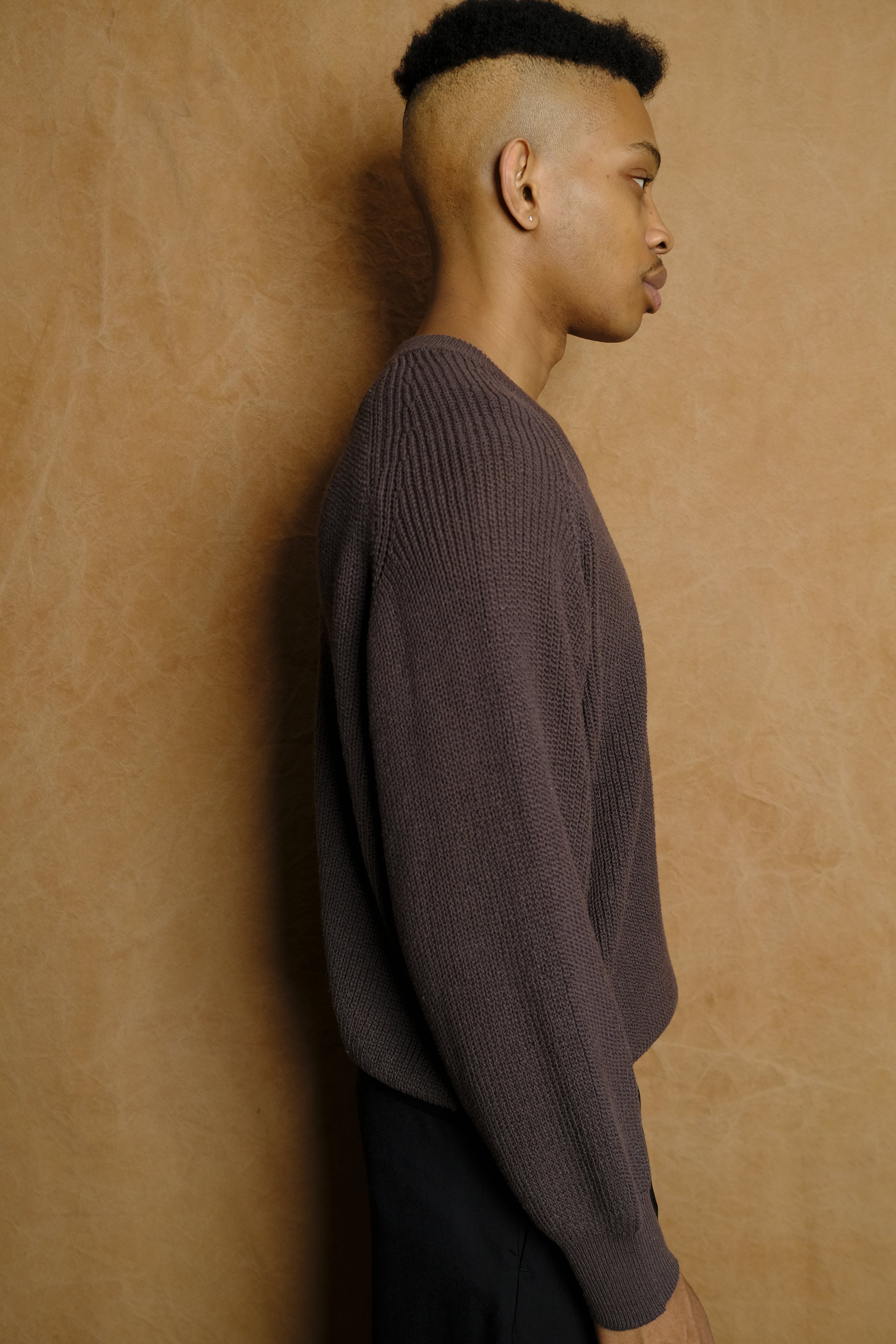 v neck knit in brown cotton