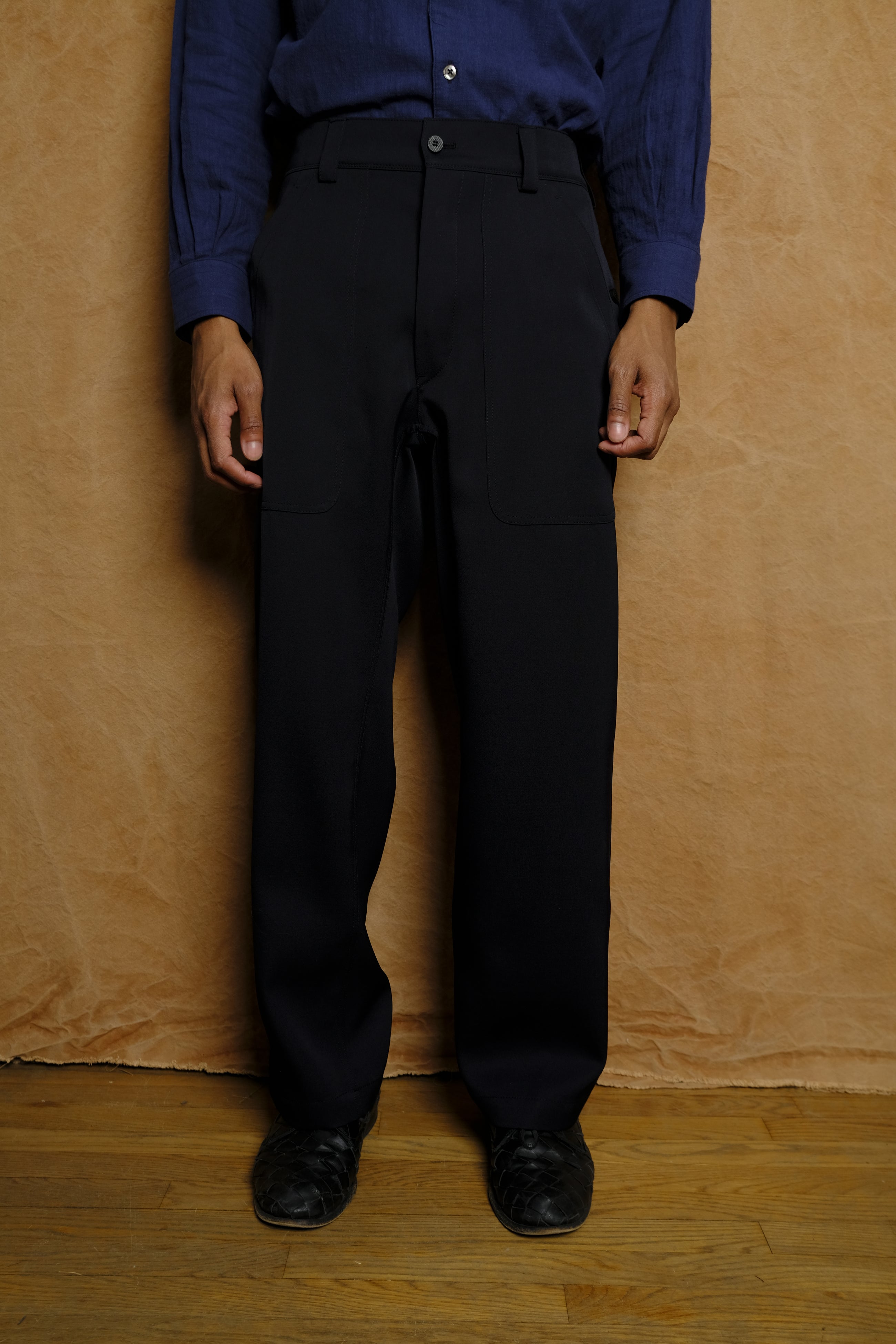 wool satin layer trousers in navy