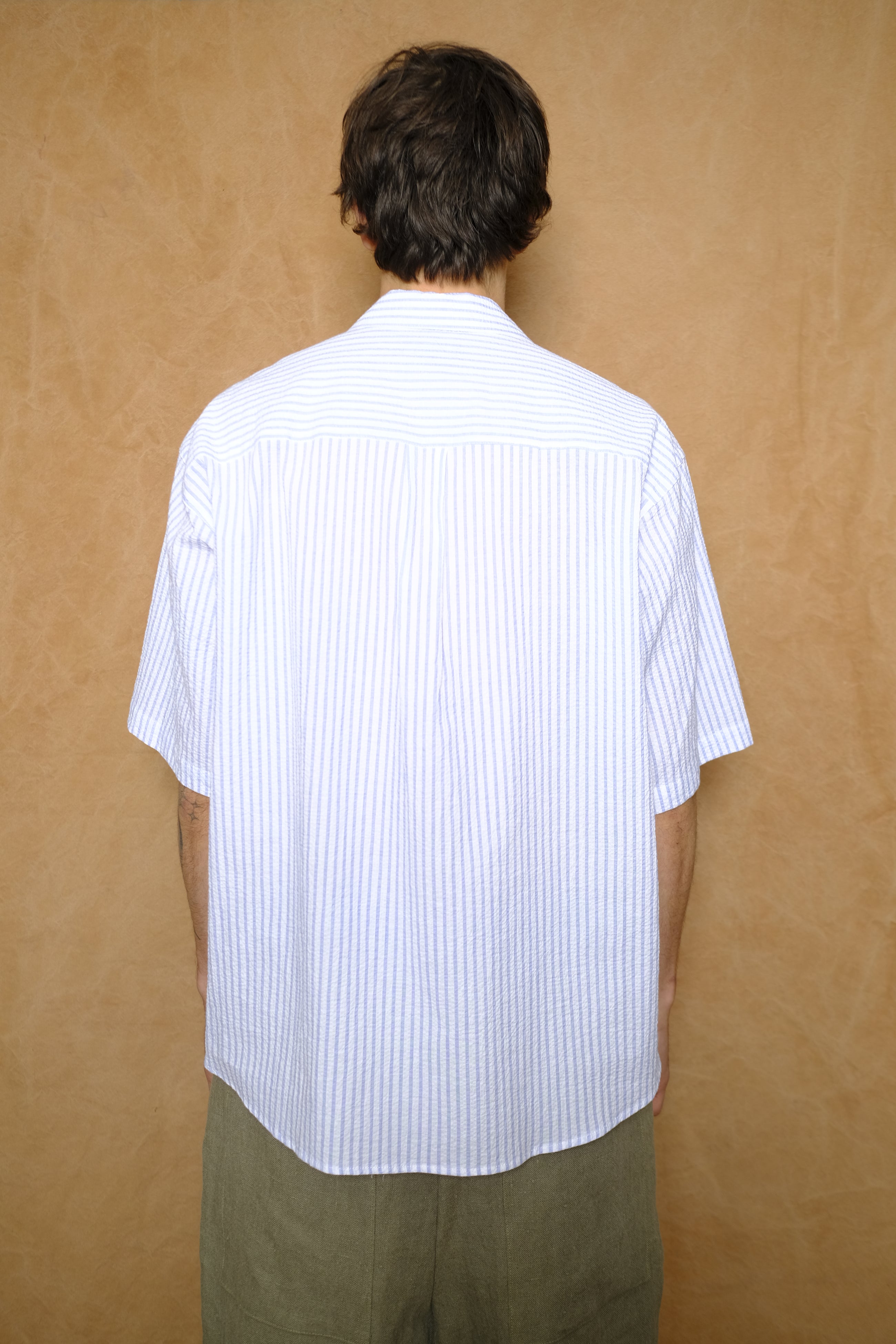 the coltrane shirt in blue stripe seersucker