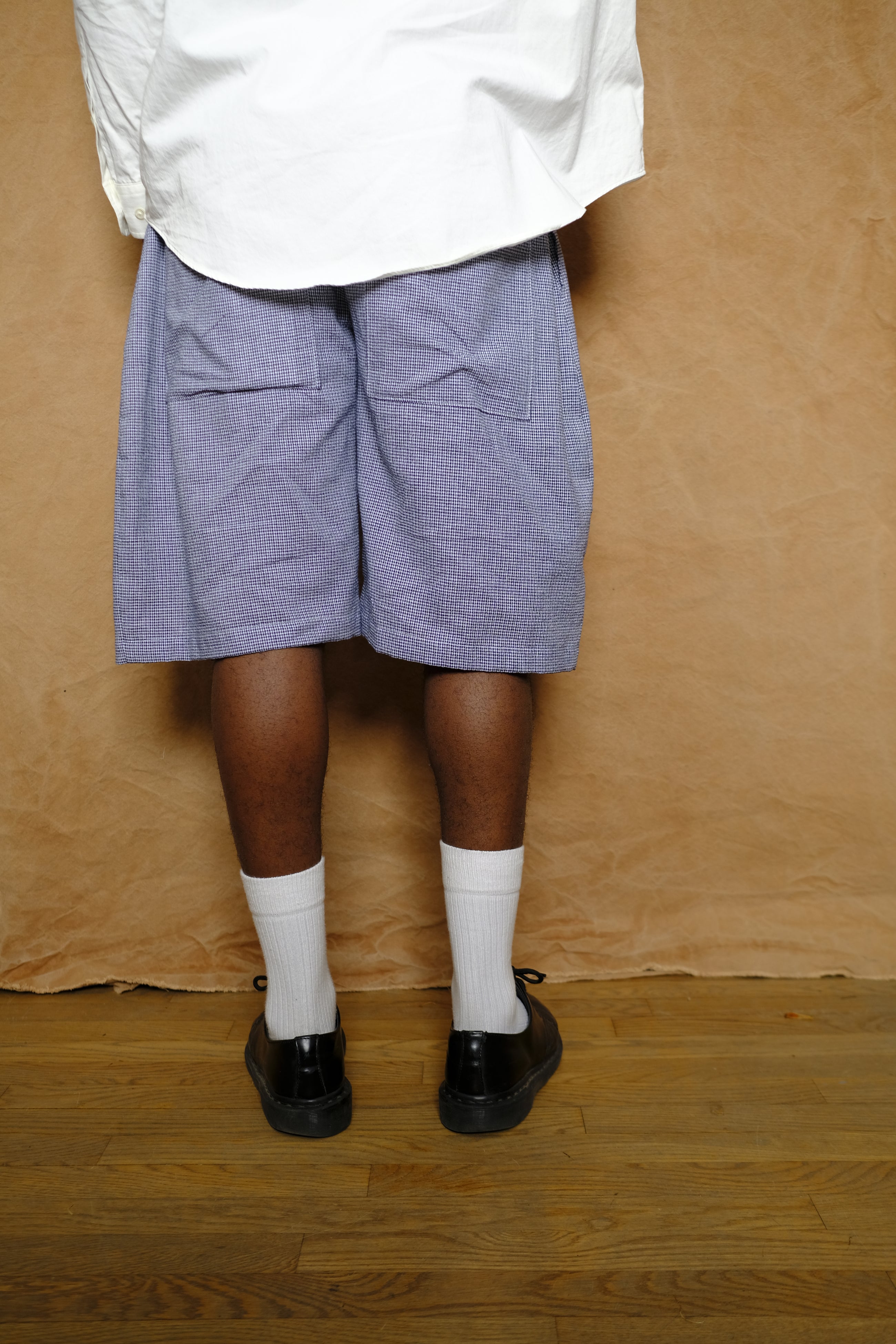 summer league short in navy & cream plaid