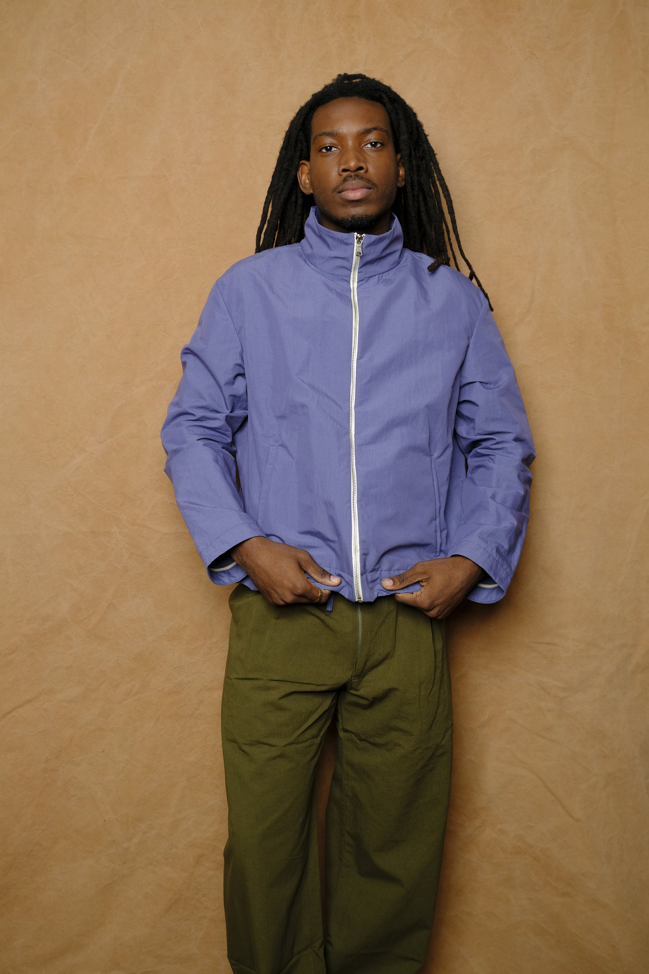 zip up jacket in violet linen