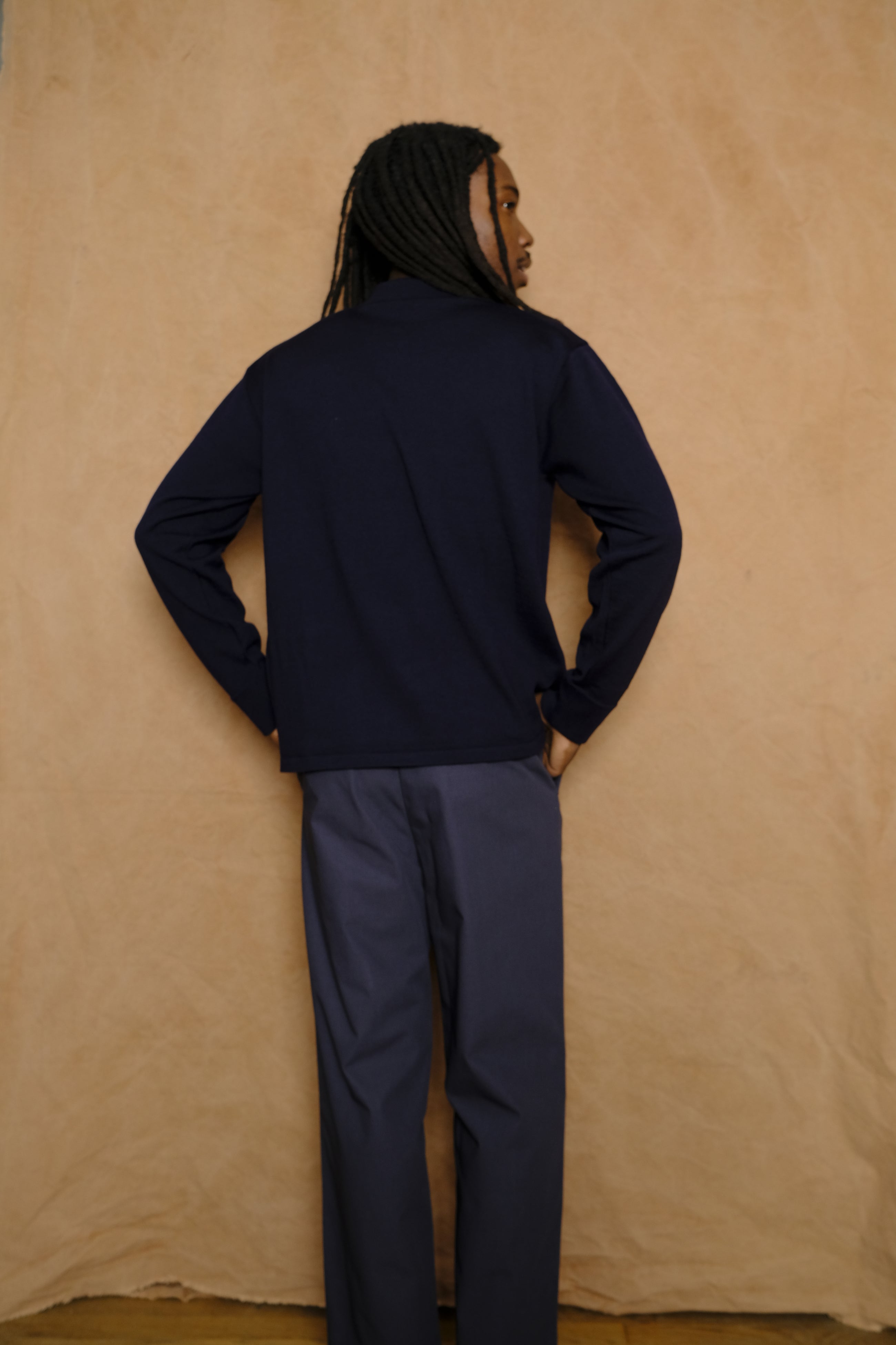 non mulesing wool knit polo in navy