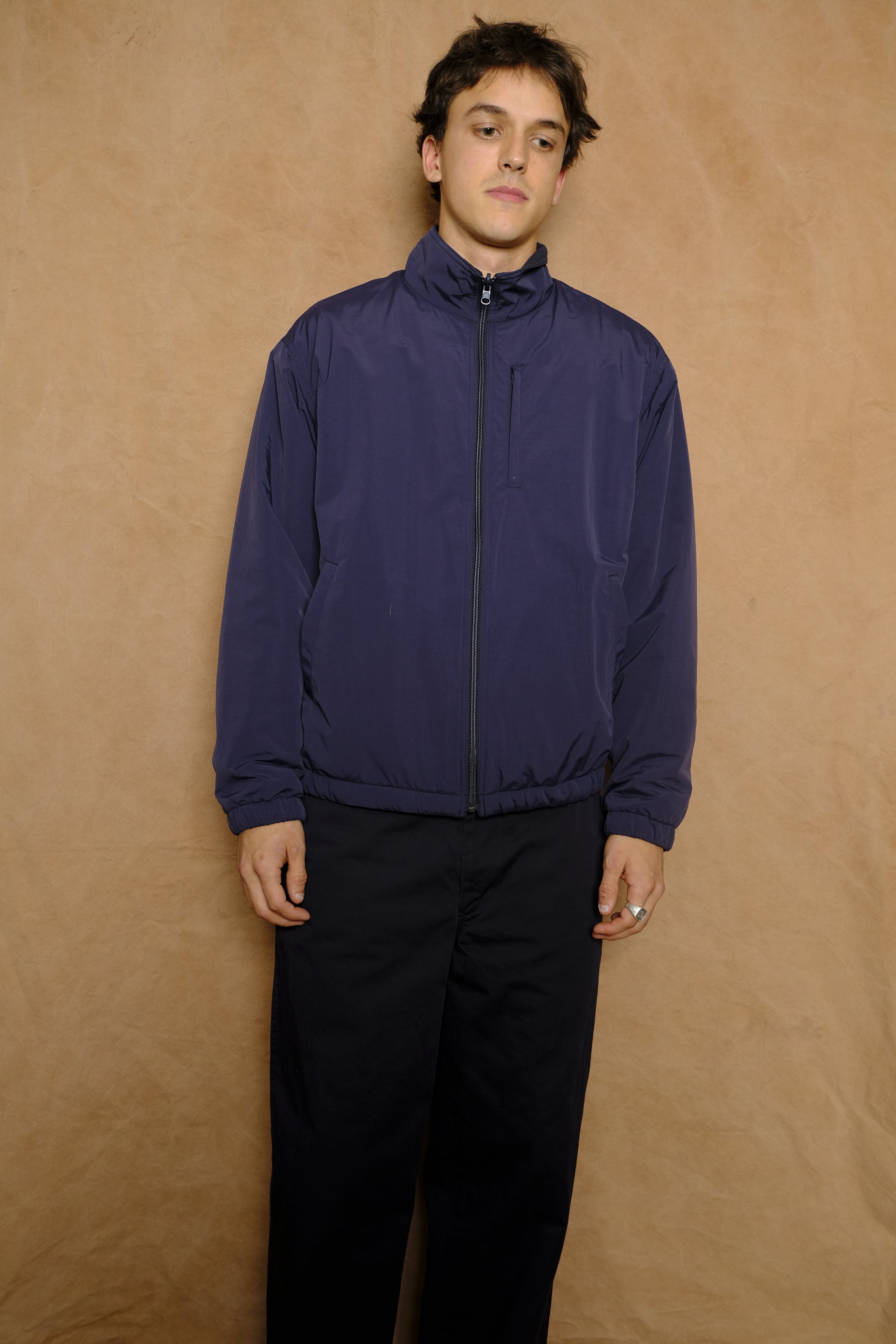 recycle nylon mix taffeta / recycle polyester reversible blouson in navy