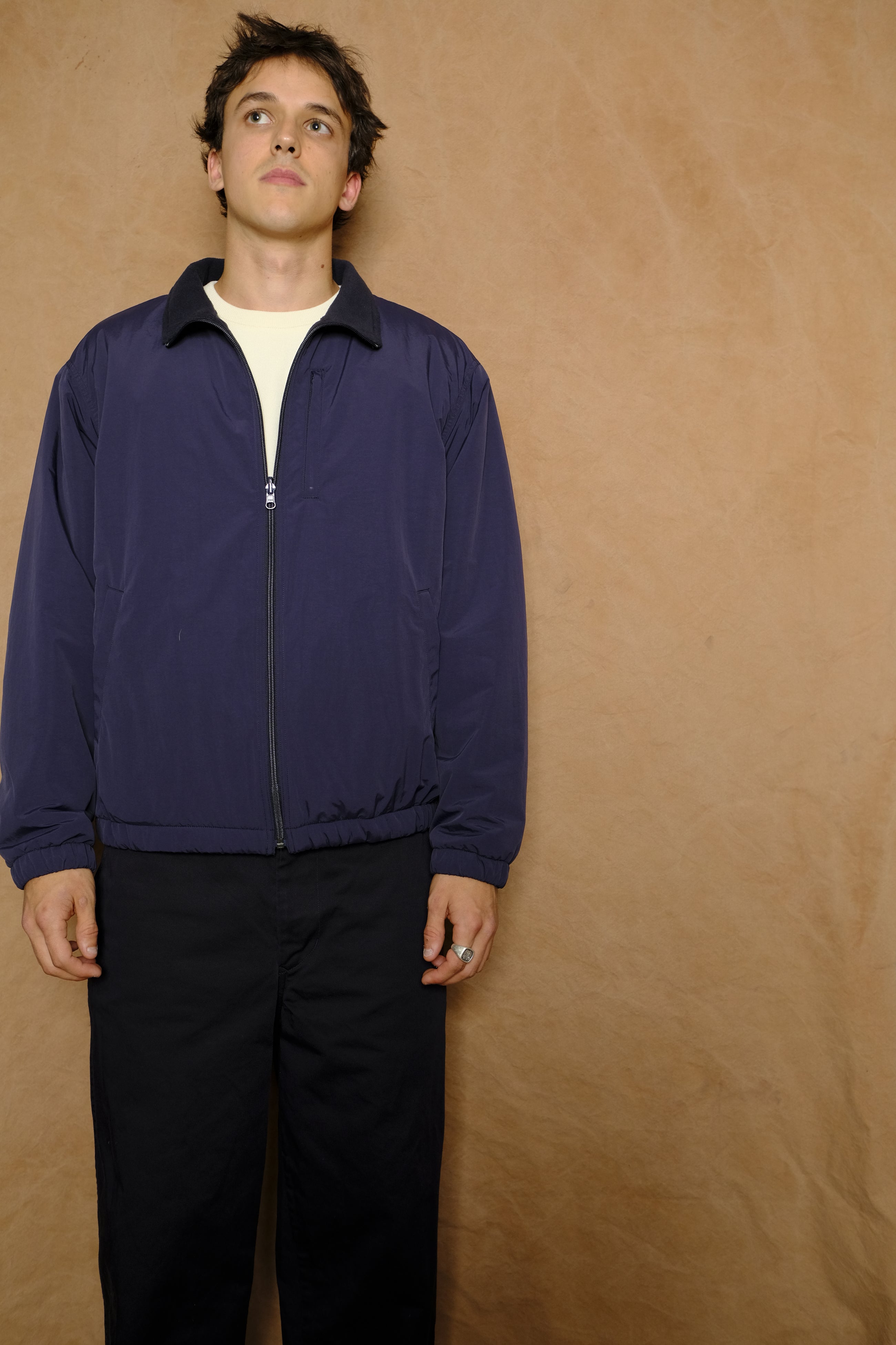 recycle nylon mix taffeta / recycle polyester reversible blouson in navy