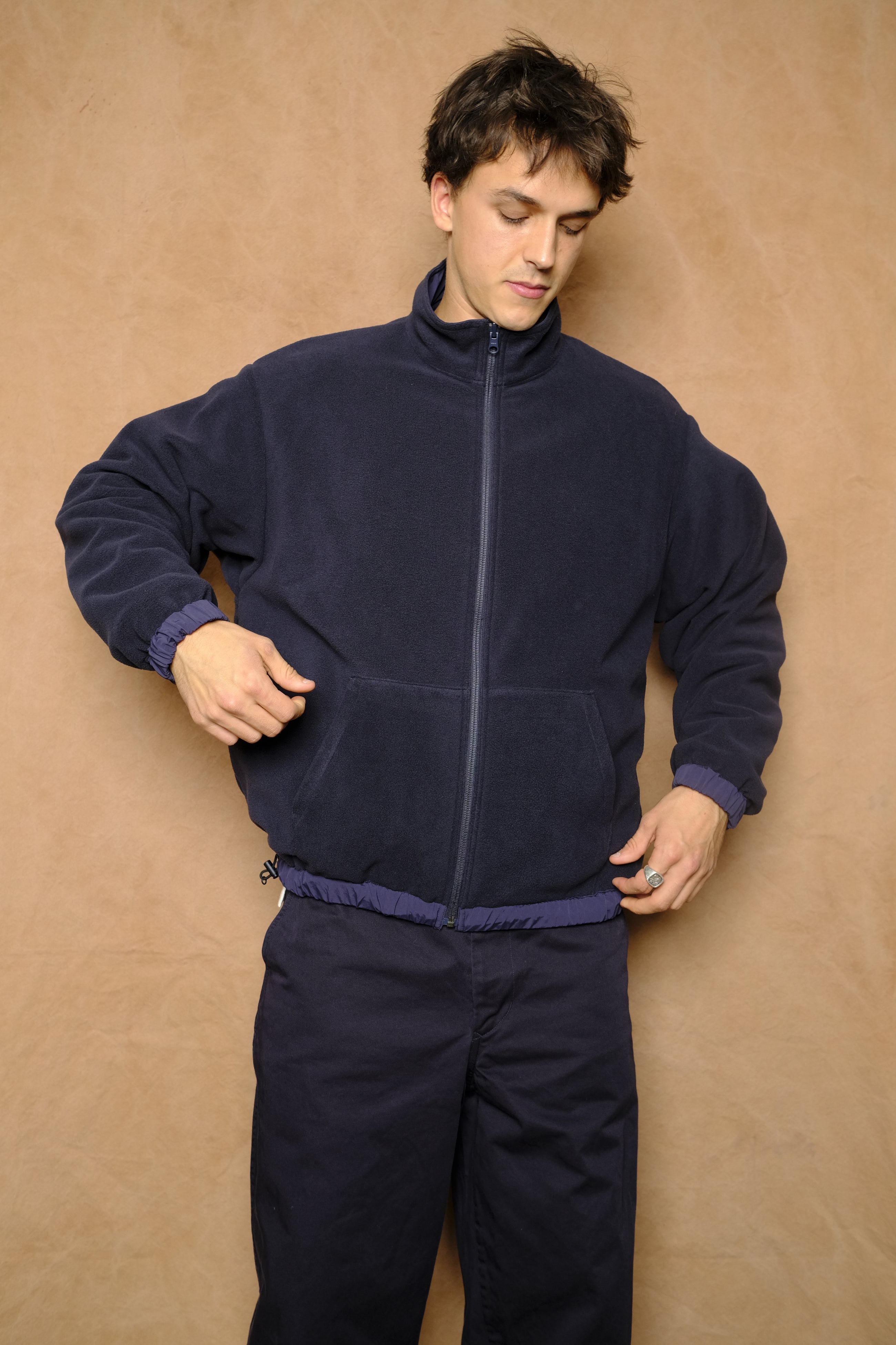 recycle nylon mix taffeta / recycle polyester reversible blouson in navy