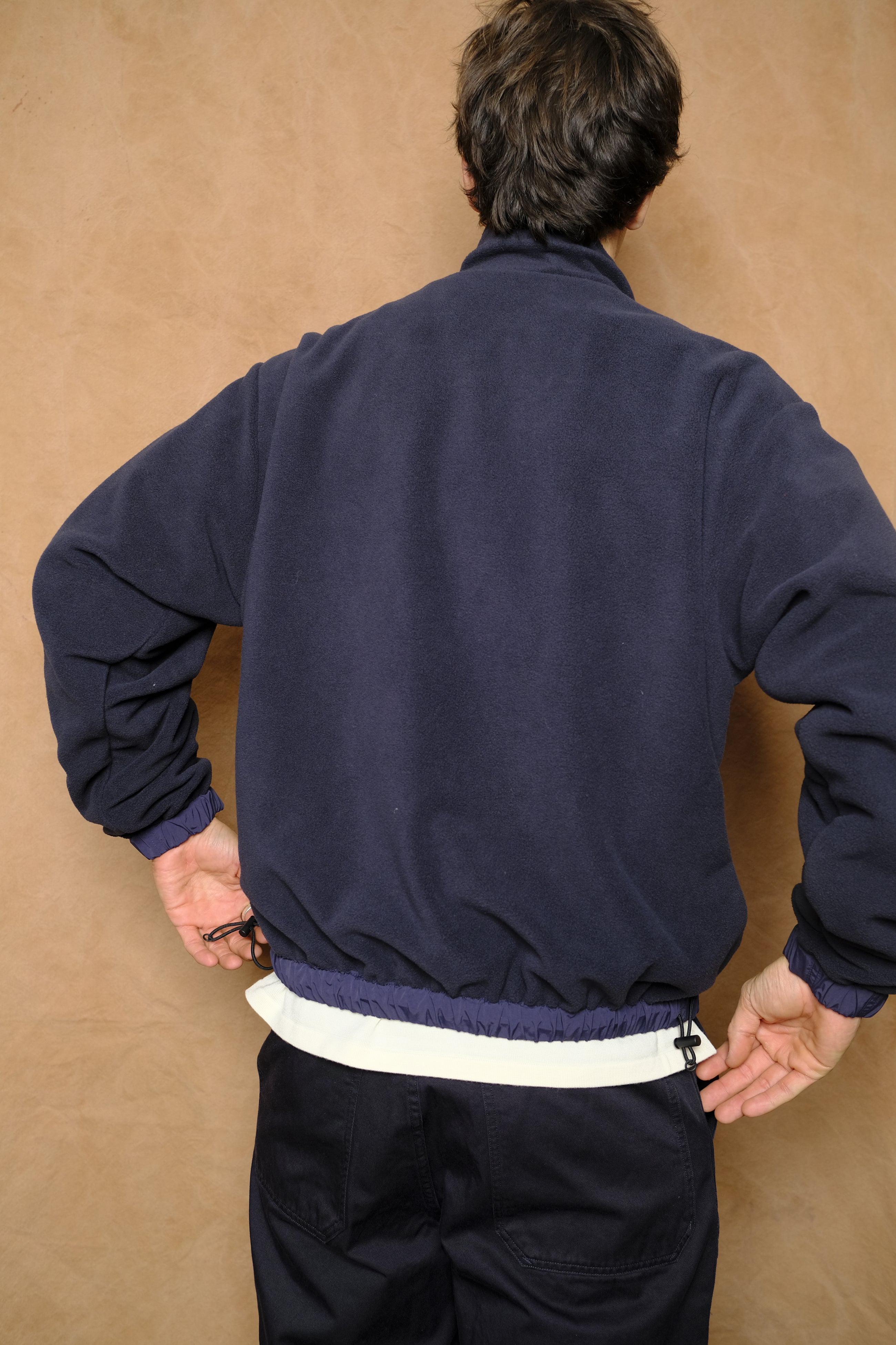 recycle nylon mix taffeta / recycle polyester reversible blouson in navy