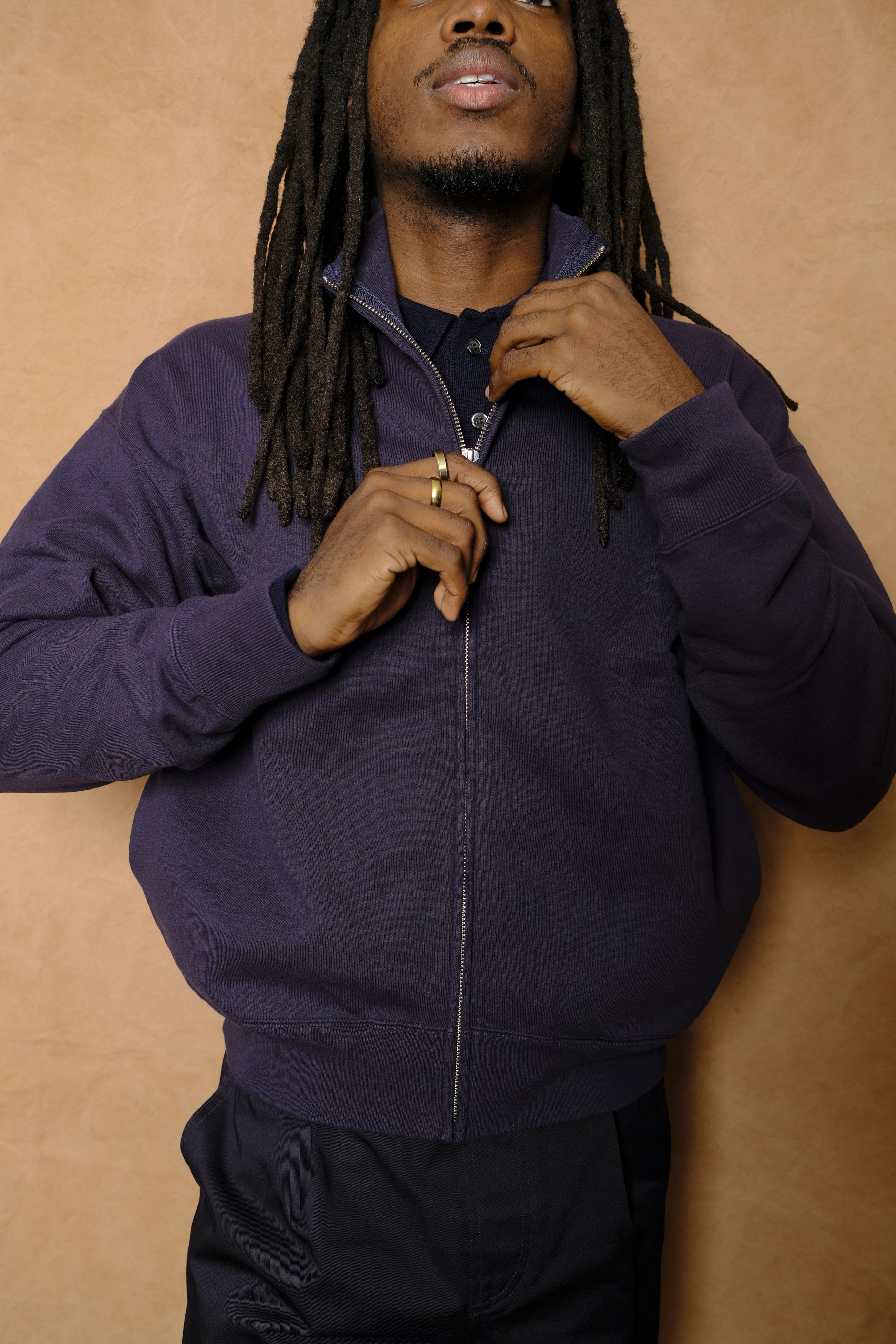 organic cotton blend heavy weight fleece in navy