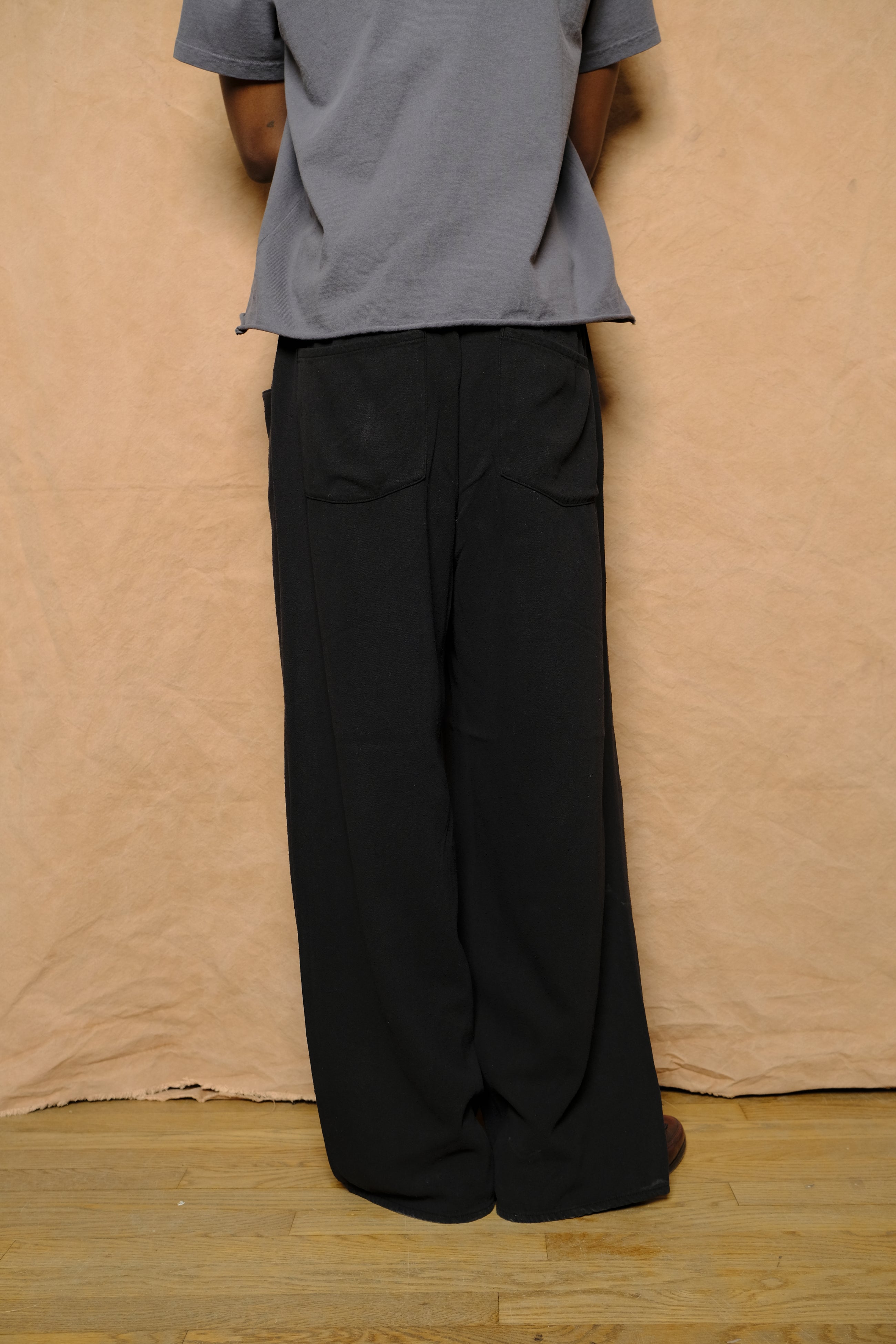 work pants in black silk noil