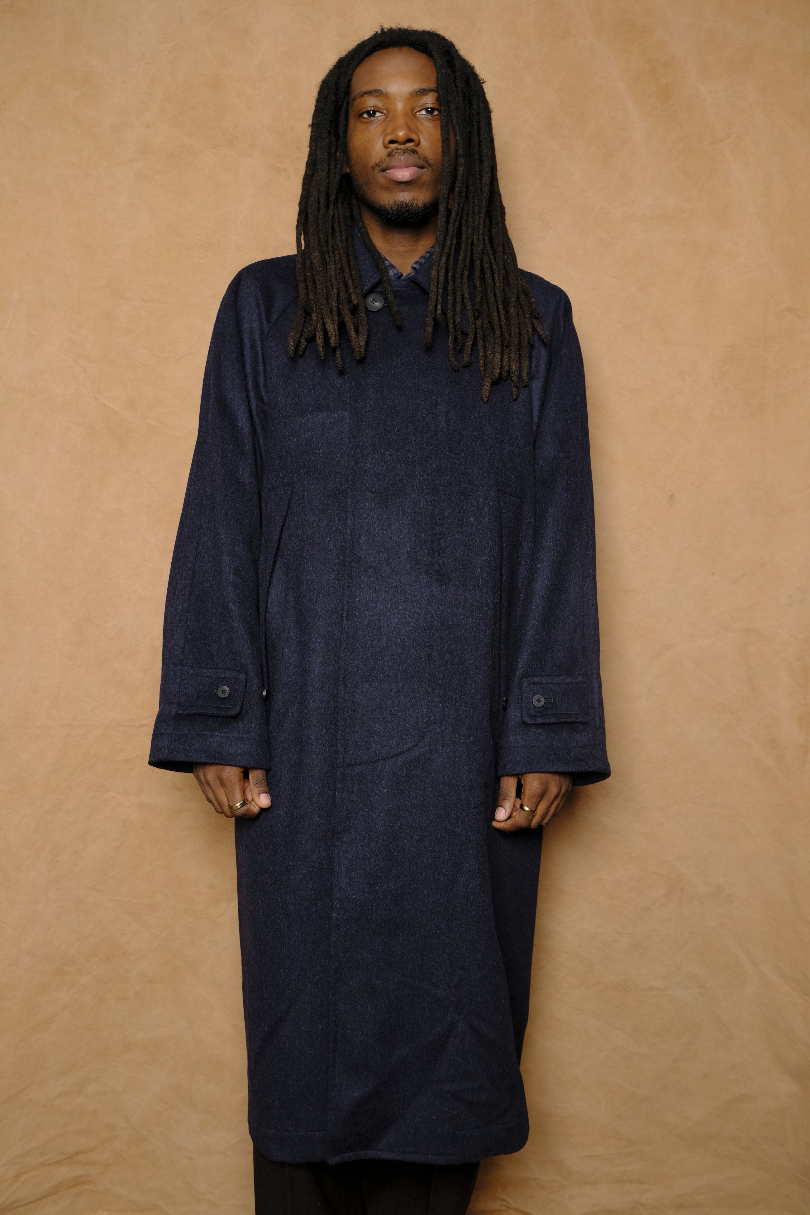 austria himalaya loden inverted pleats balmacaan coat in navy