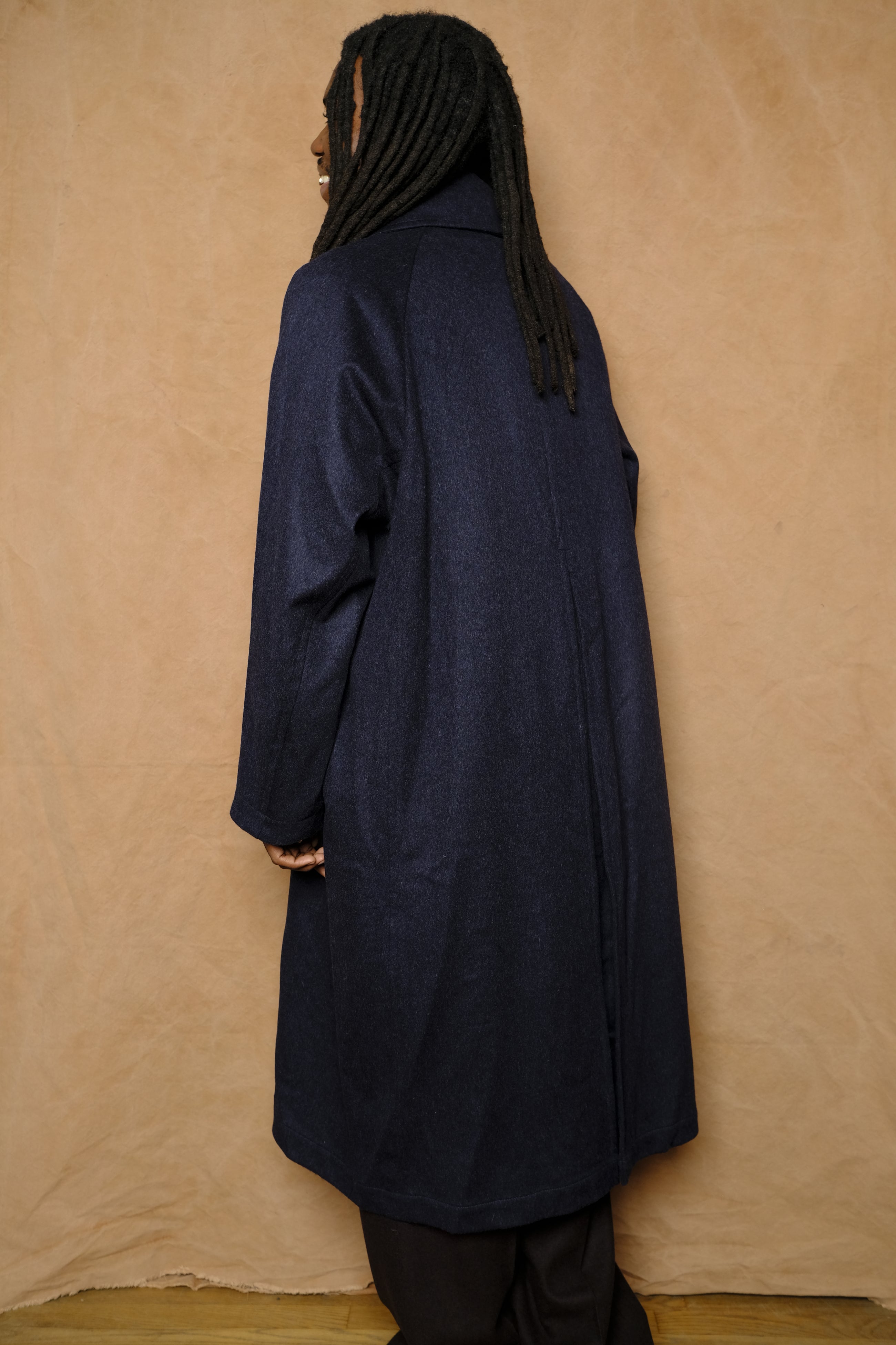 austria himalaya loden inverted pleats balmacaan coat in navy