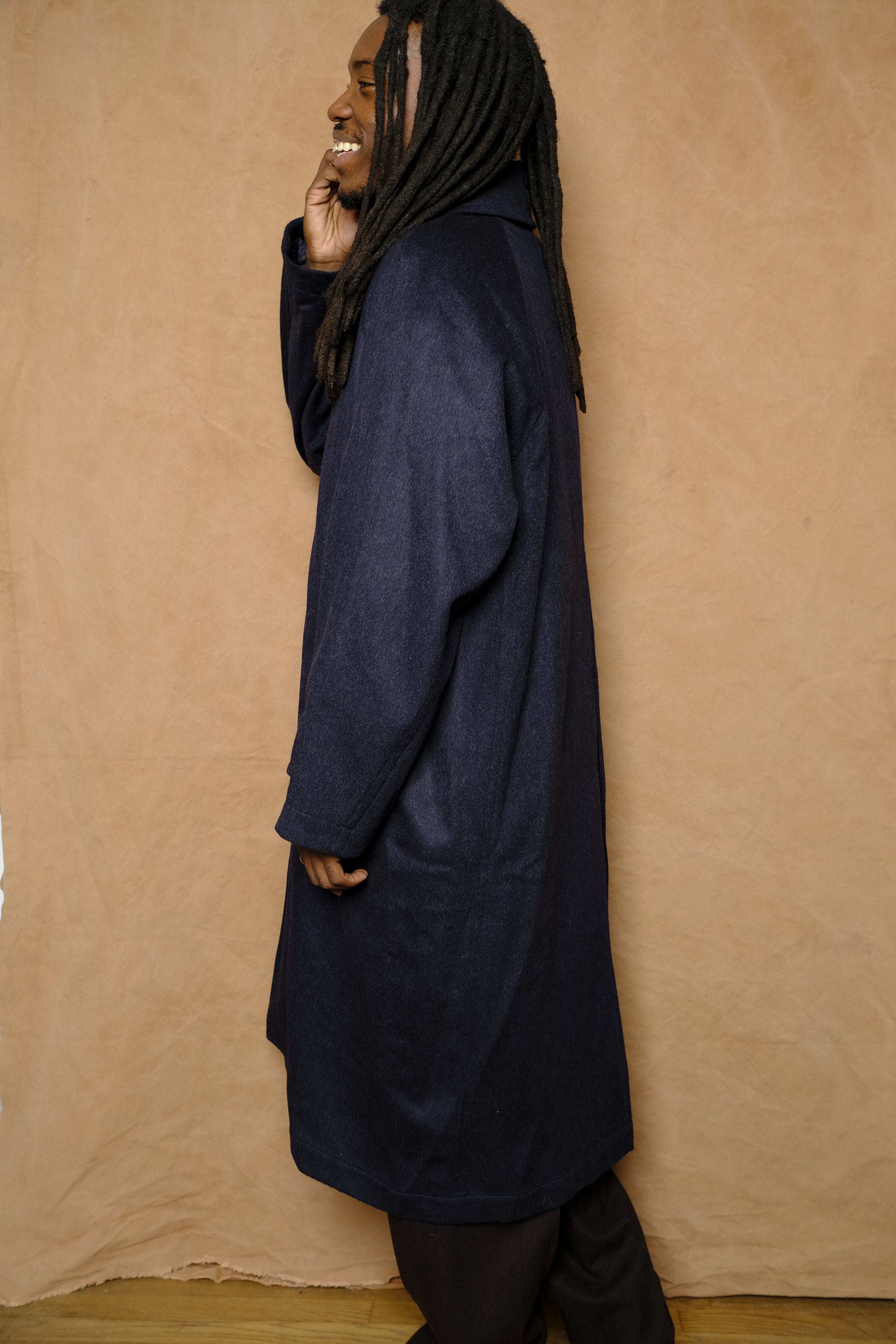 austria himalaya loden inverted pleats balmacaan coat in navy