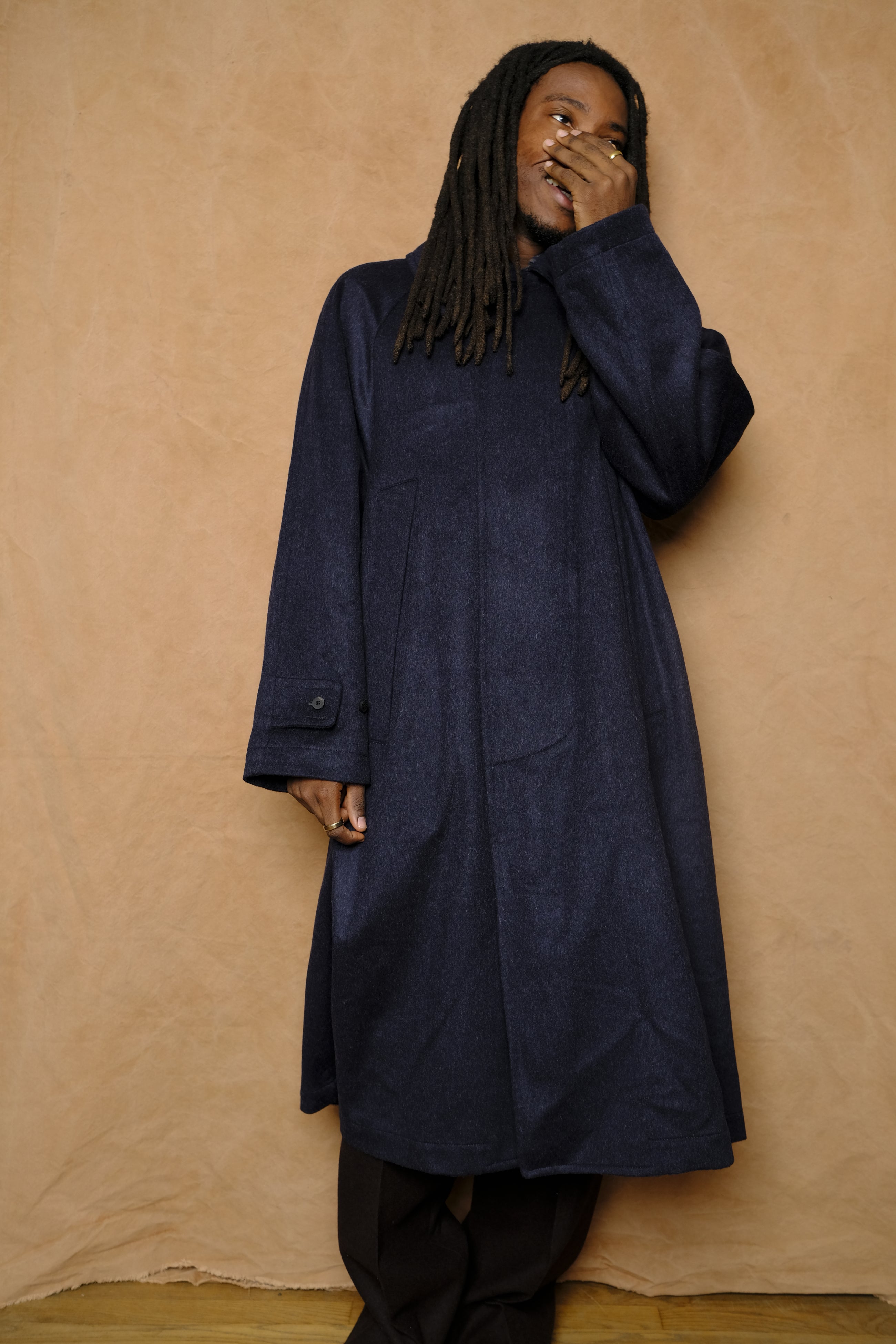 austria himalaya loden inverted pleats balmacaan coat in navy
