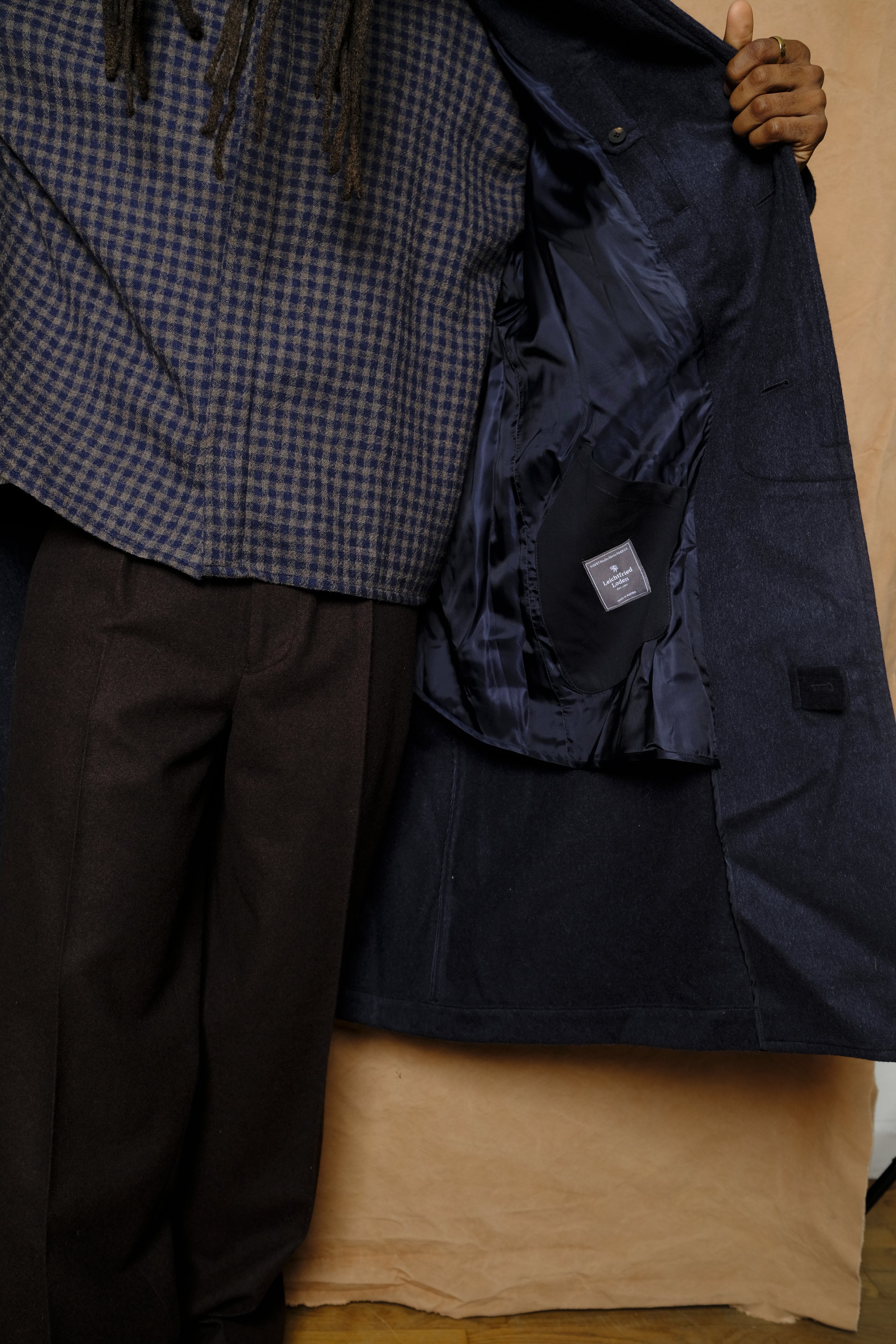 austria himalaya loden inverted pleats balmacaan coat in navy