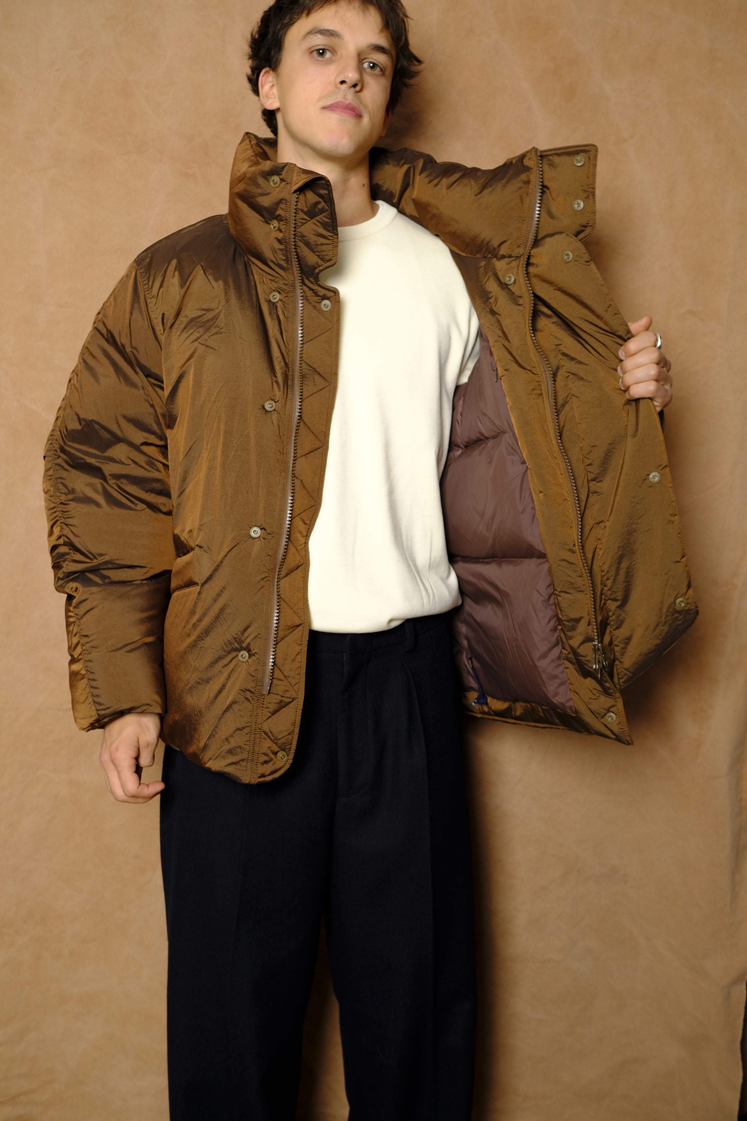 goosedown flight jacket in brown