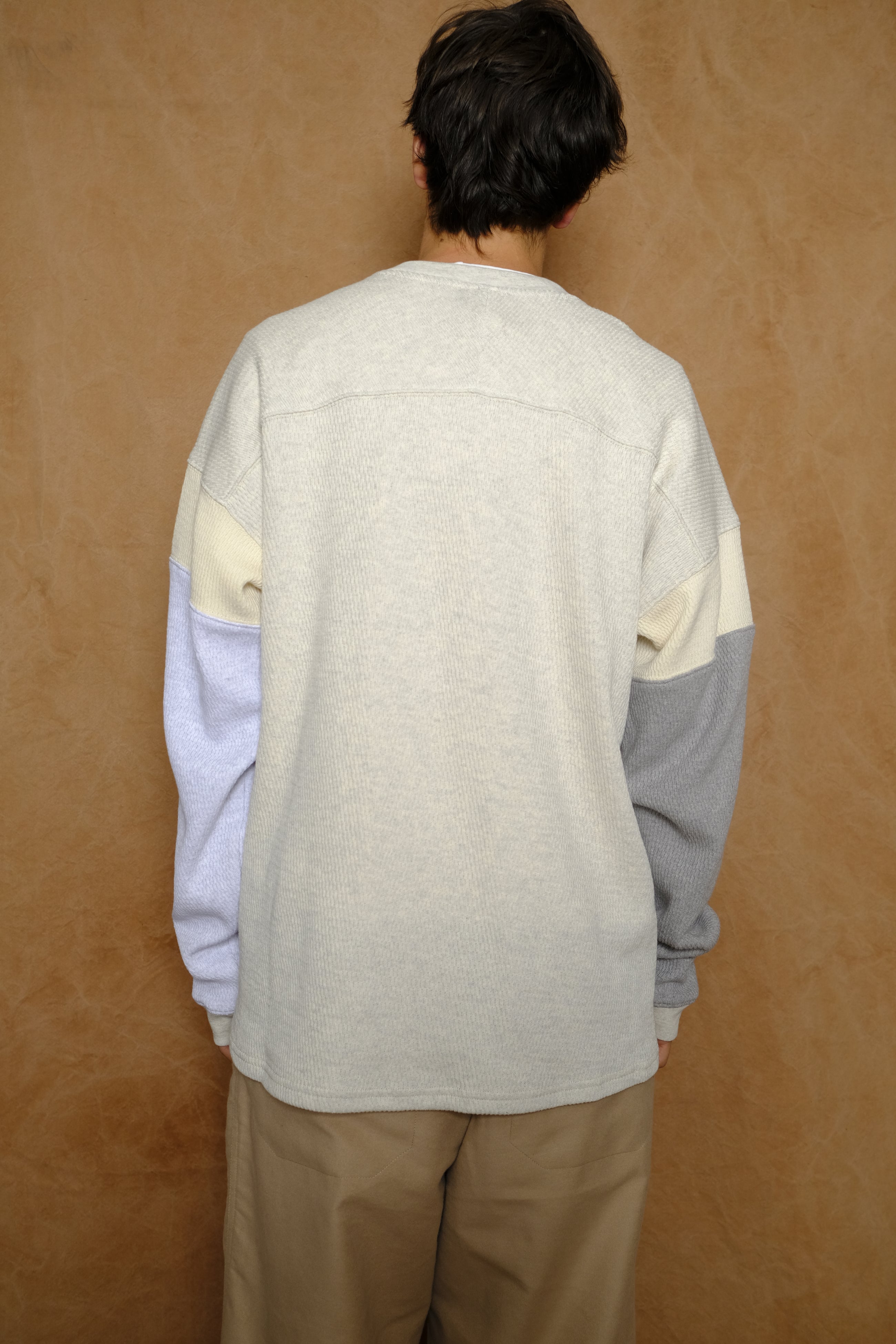 l/s hockey shirt in ecru tuck stitch cotton jersey