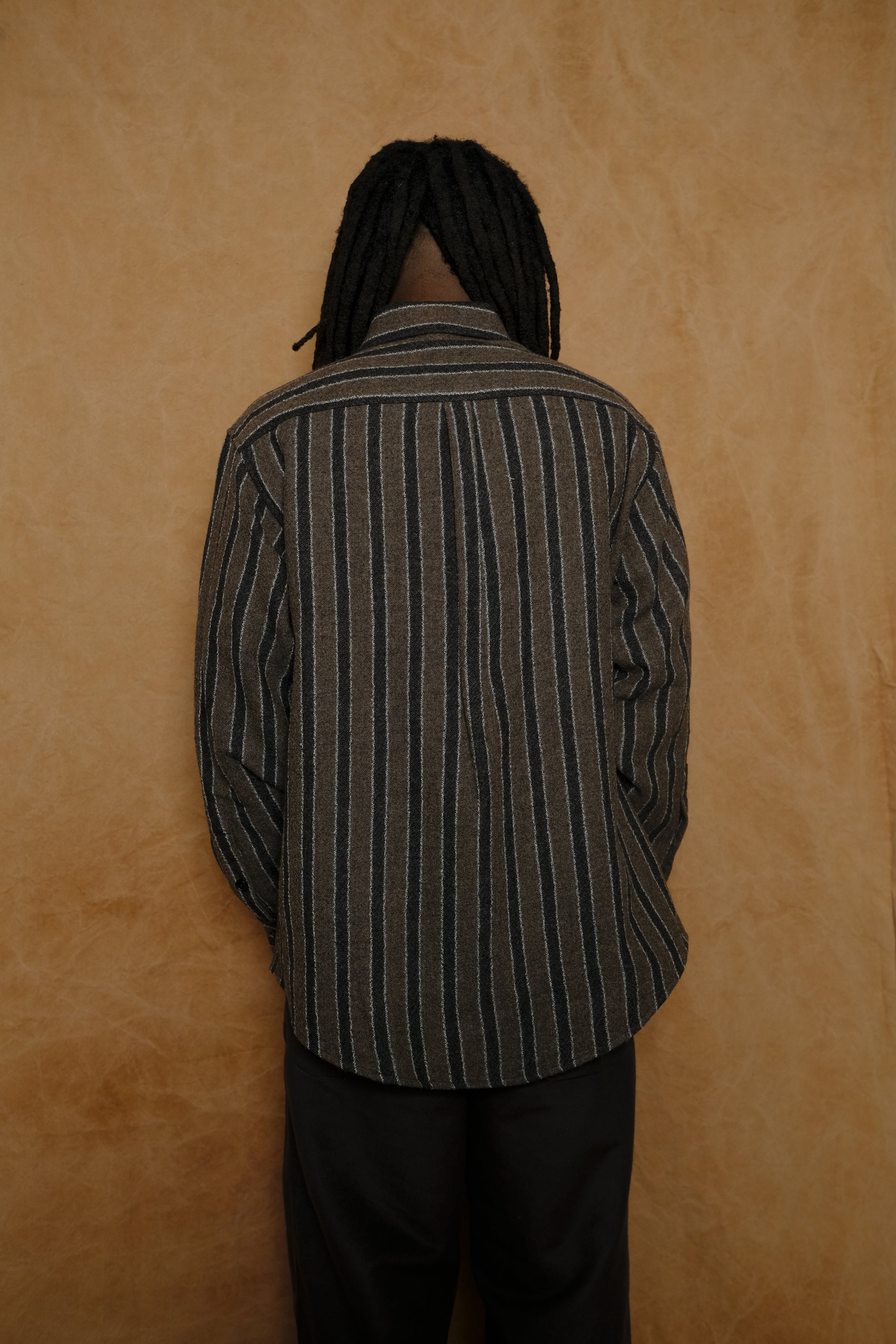 sunday shirt in brown vintage regimental stripe wool