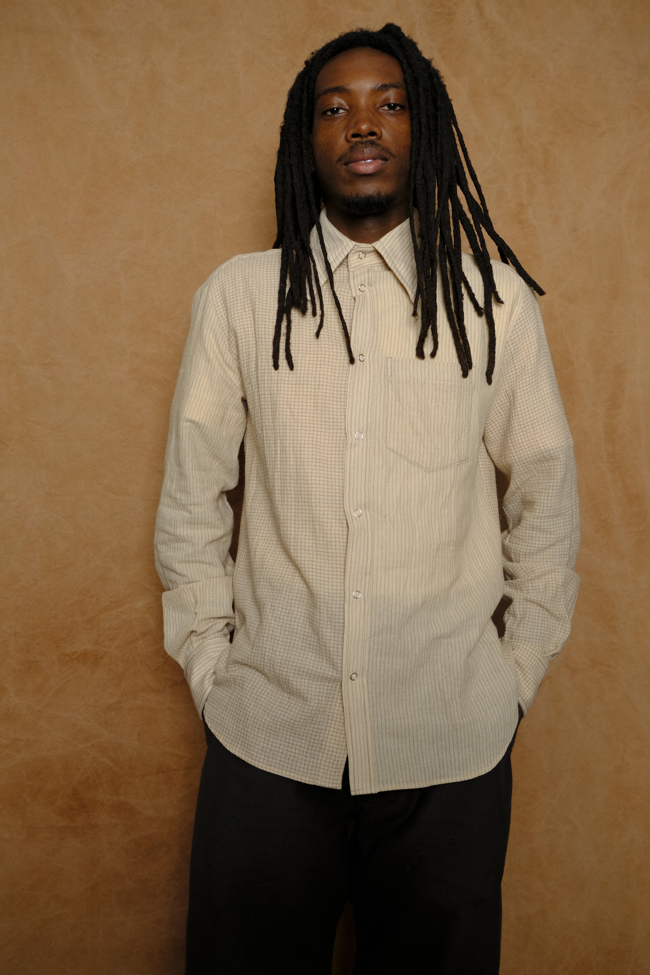 evergreen shirt in beige combo cotton/wool gauze