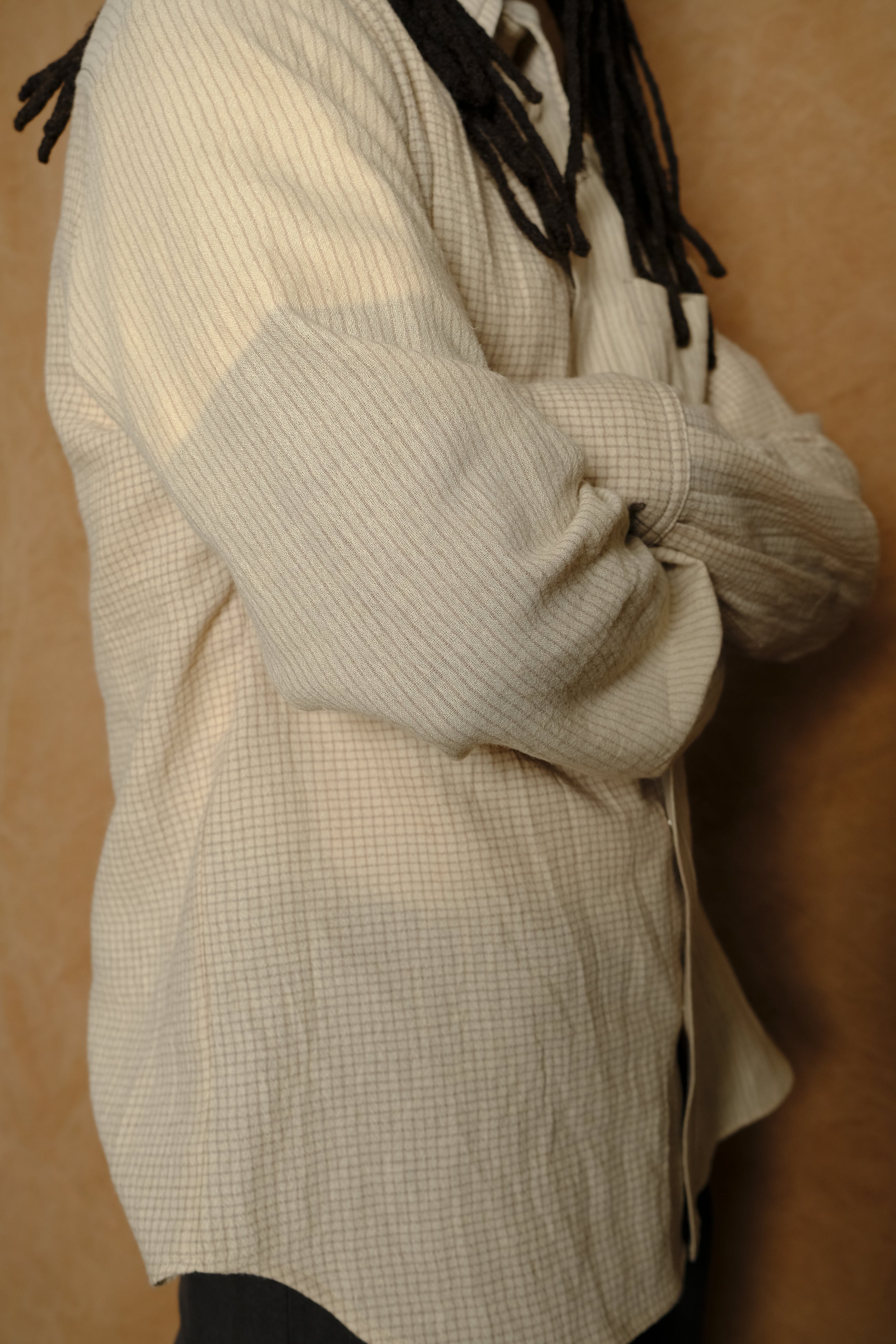 evergreen shirt in beige combo cotton/wool gauze