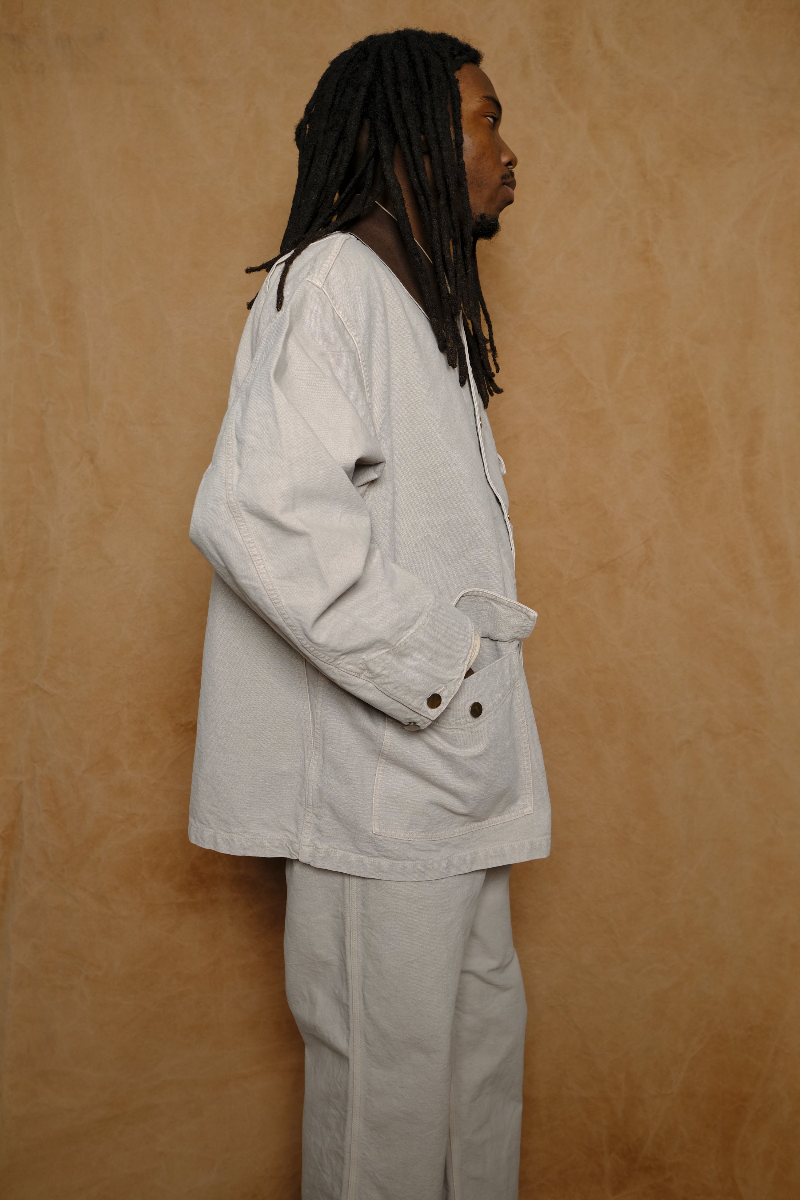 cotton canvas coverall jacket in beige