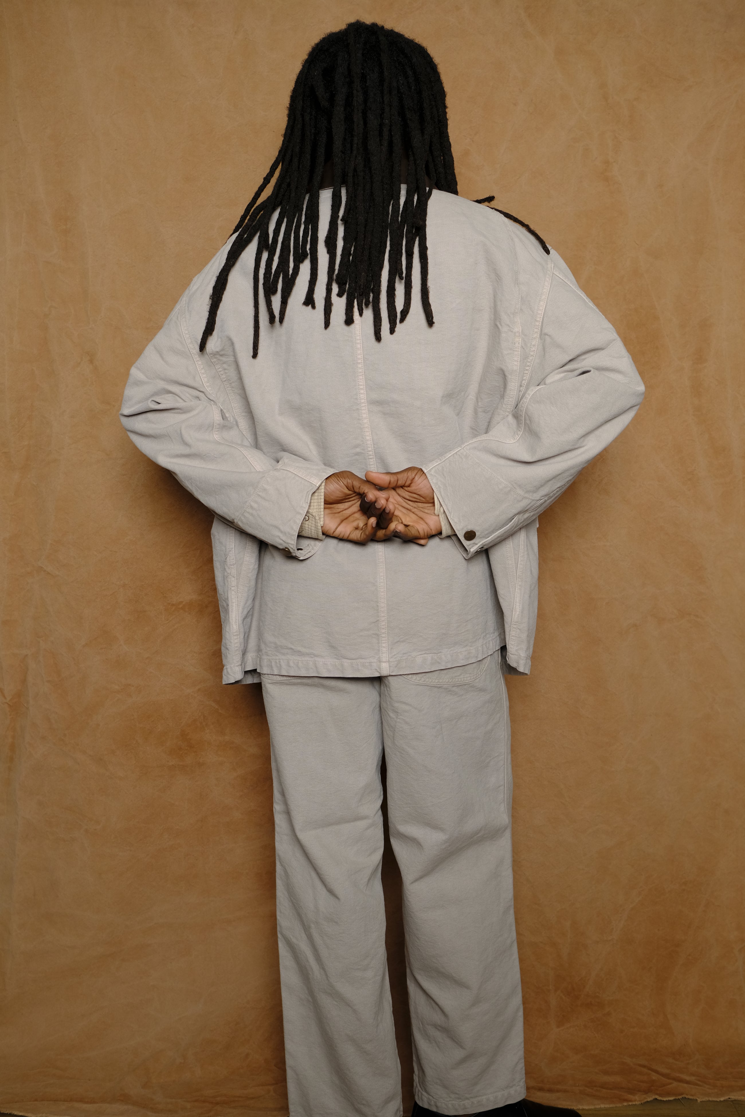 cotton canvas coverall jacket in beige