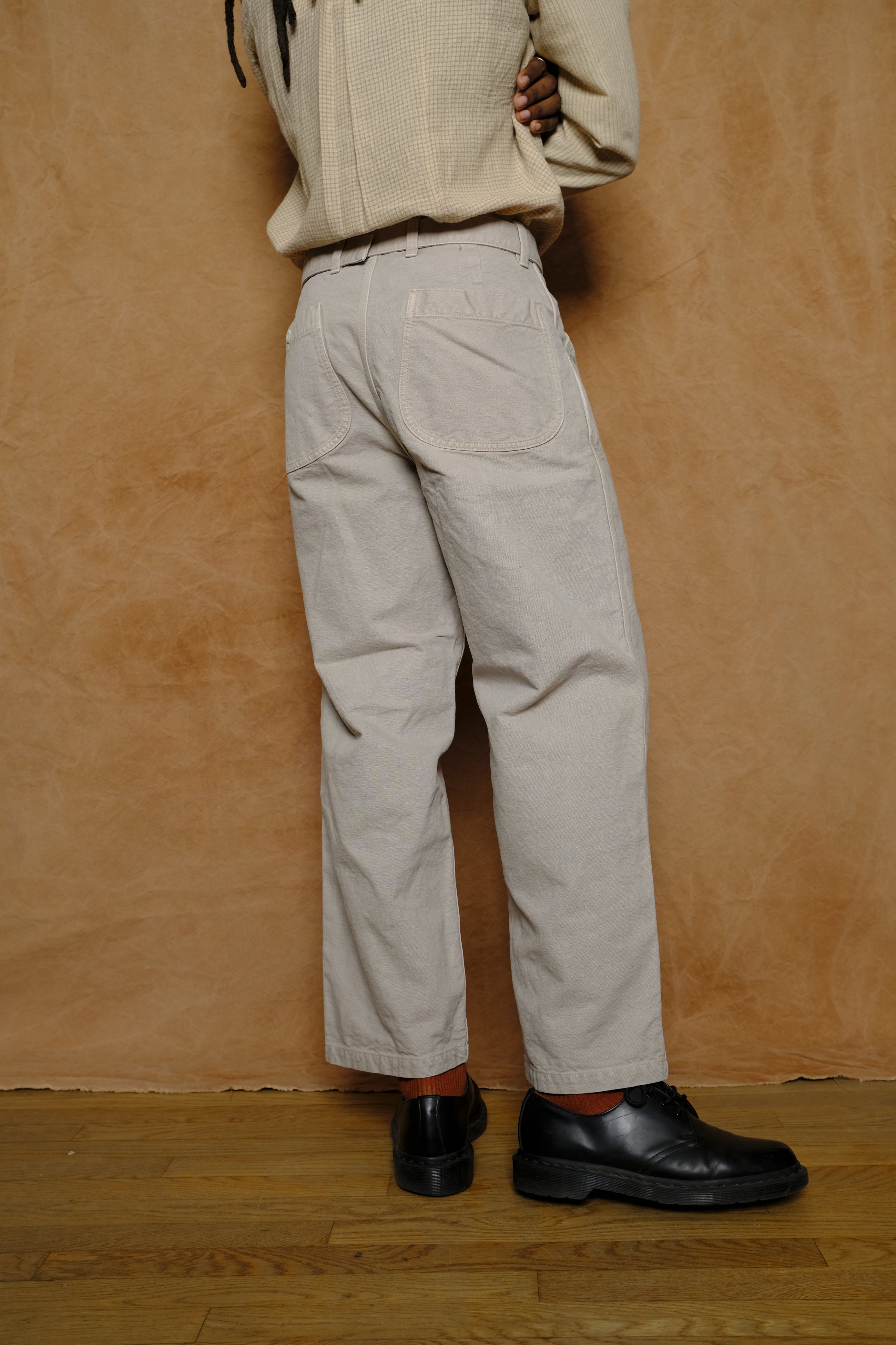 cotton canvas belted pants in beige