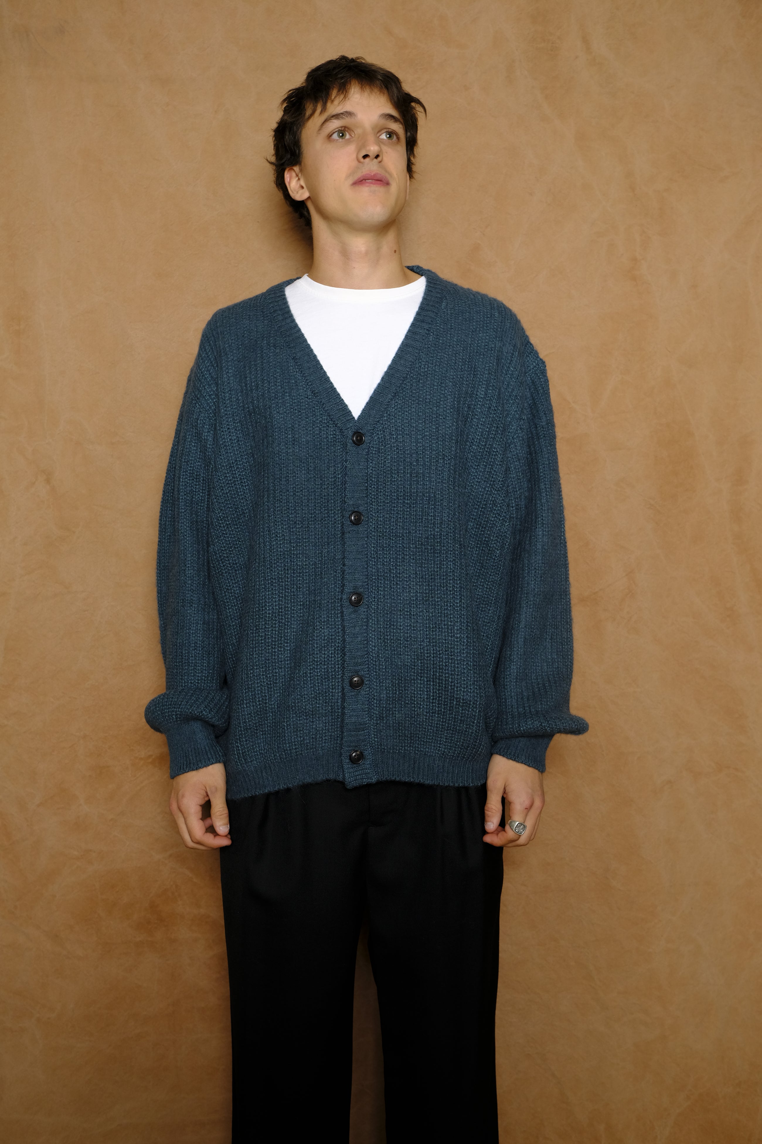 knit cardigan in dark green