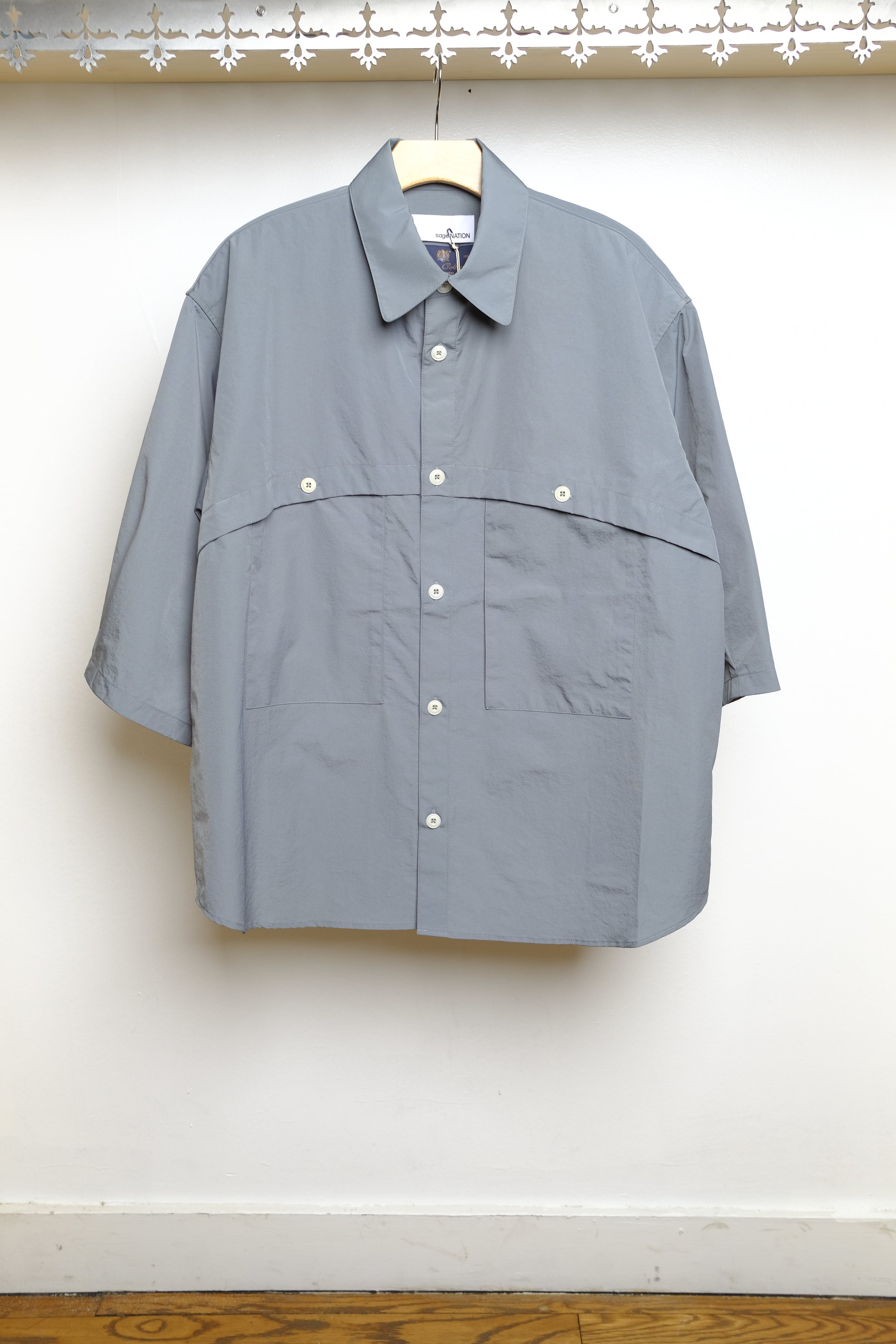 short sleeve martial shirt in silver blue