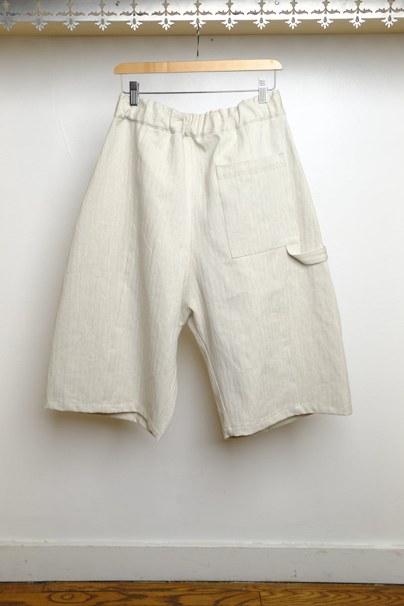 beige herringbone box pleat shorts