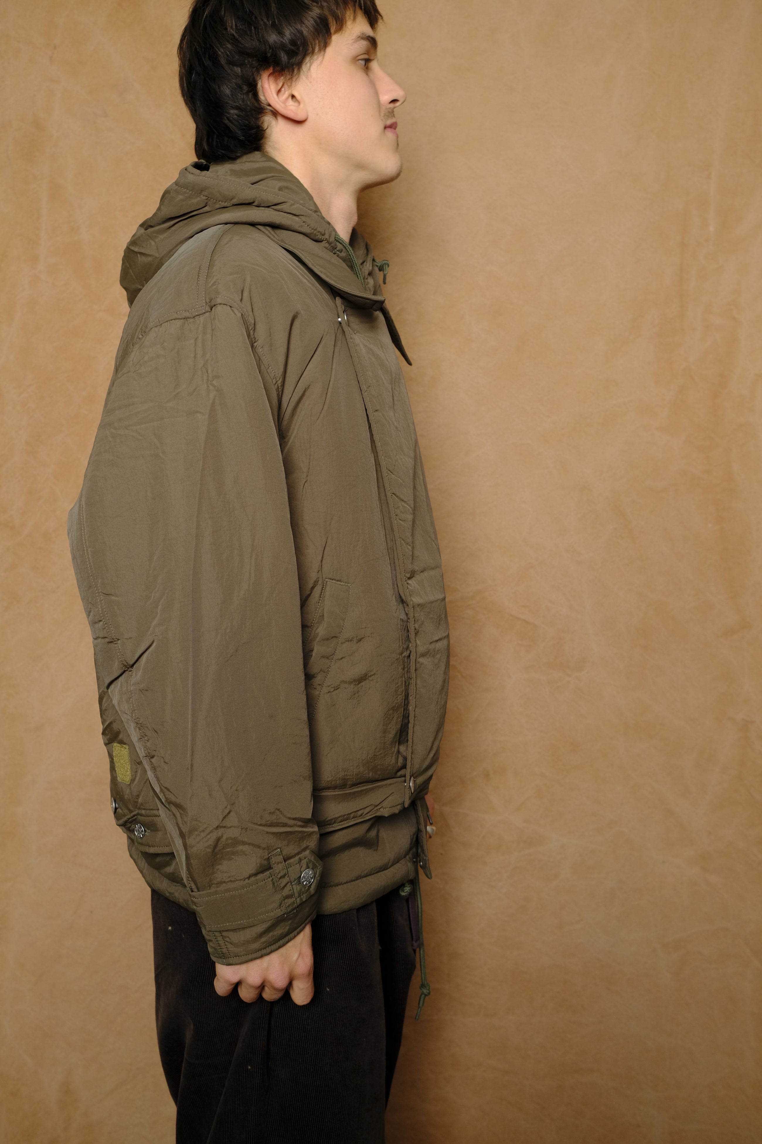 double cushy hooded jacket in olive drab