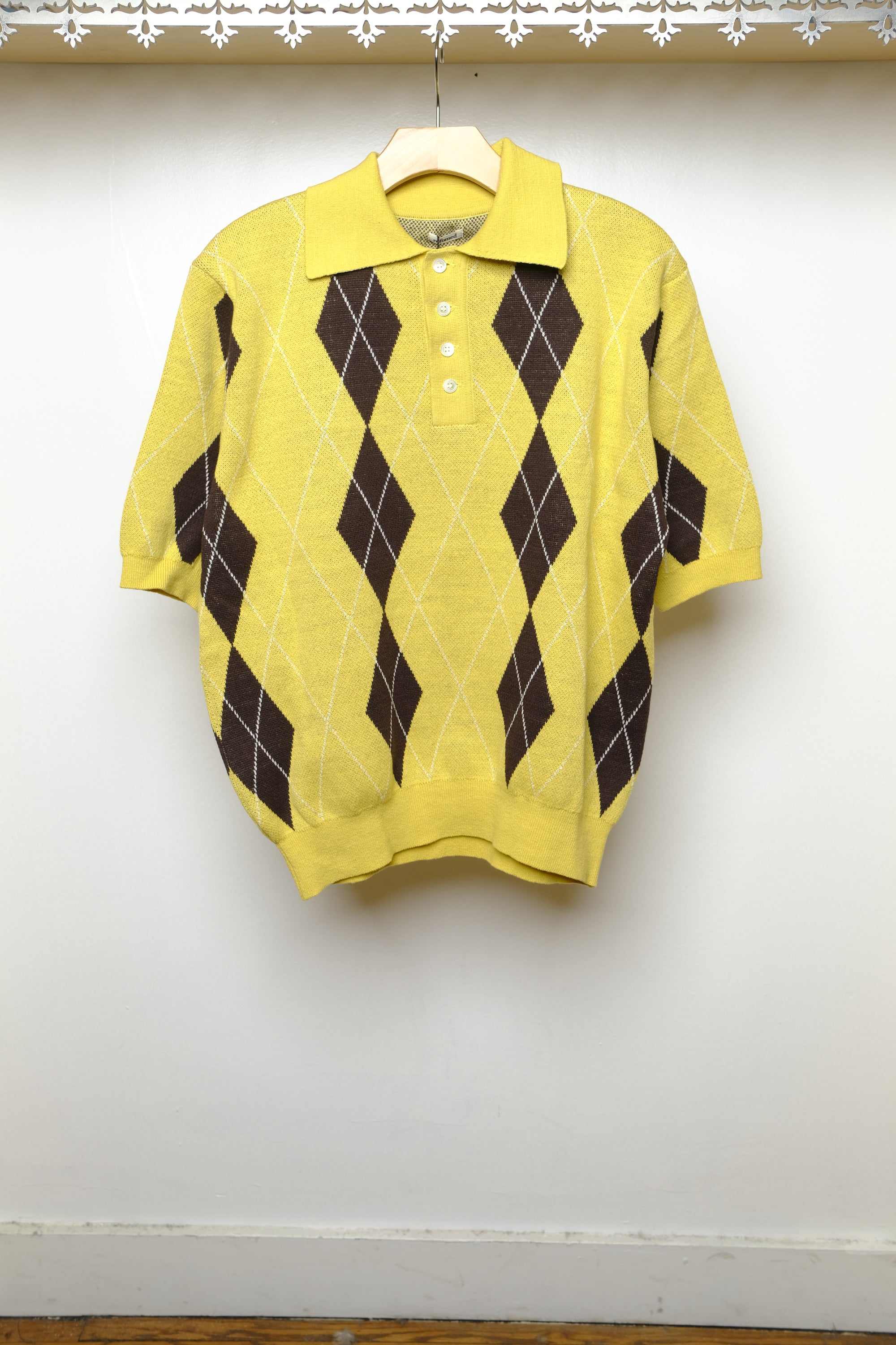 old man knit polo in yellow