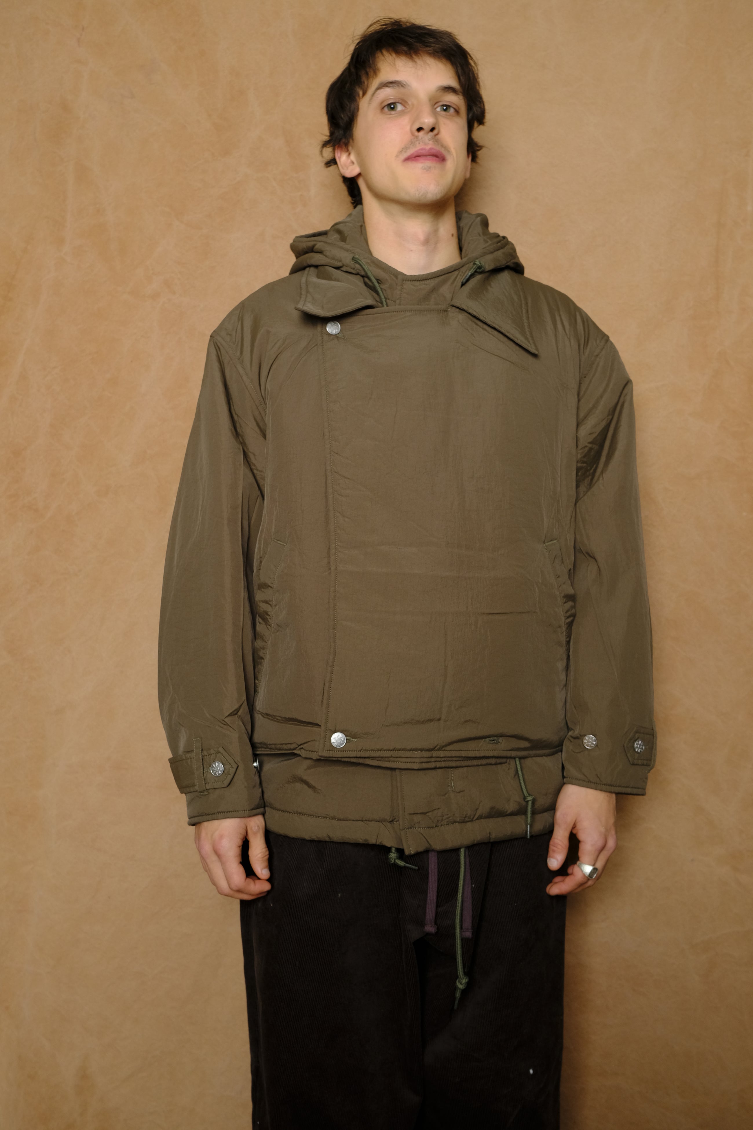 double cushy hooded jacket in olive drab