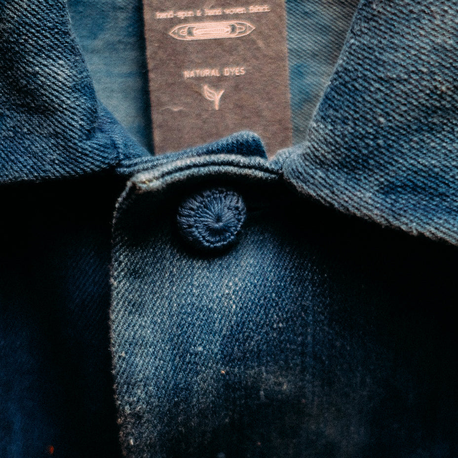 indigo washed handwoven selvedge denim trucker jacket