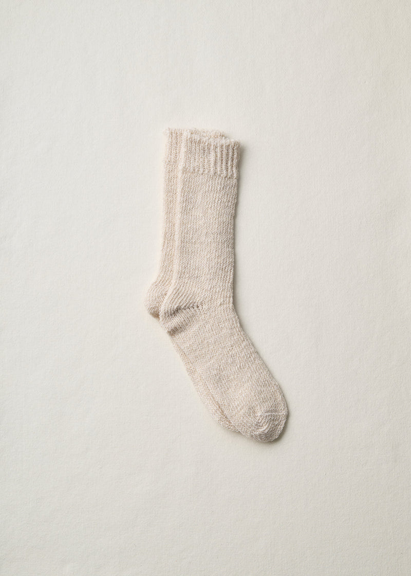 organic cotton linen low gauge socks in white