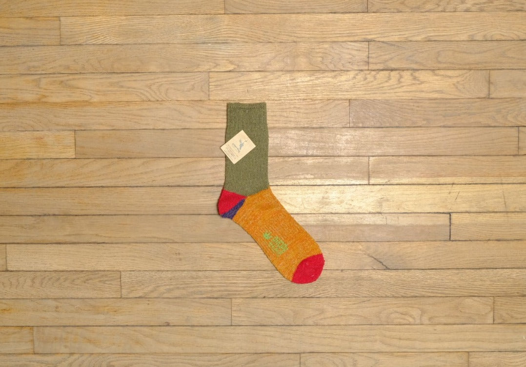olive/orange wool sock
